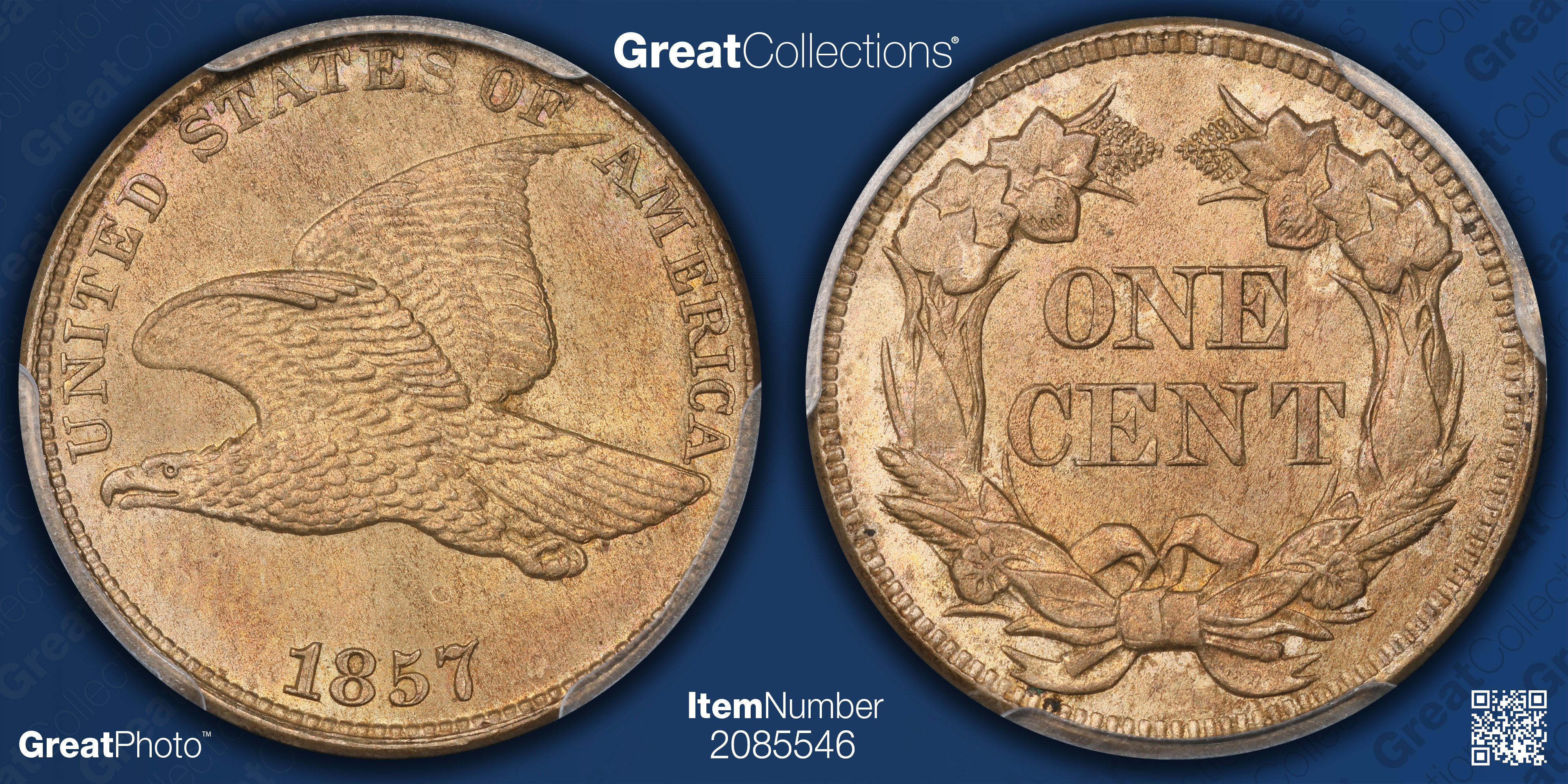 1857 Flying Eagle Cent PCGS MS-65 (CAC Green) (Item 2085546