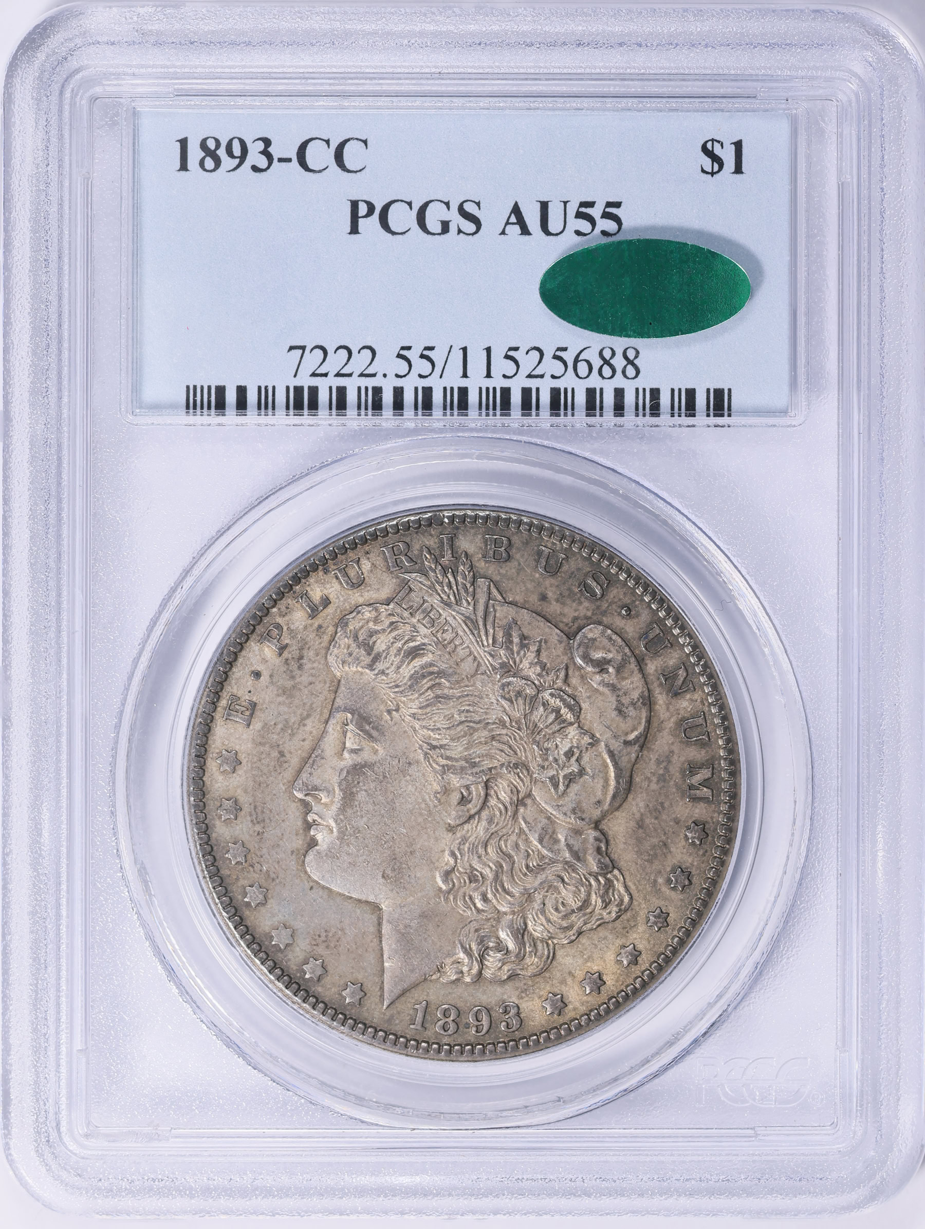 1893-CC Morgan Silver Dollar PCGS AU-55 (CAC Green) (Toned) (Item