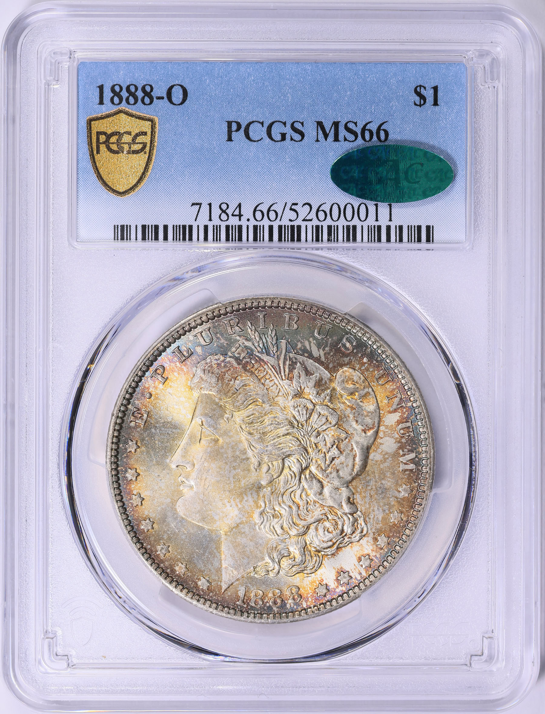 1888-O Morgan Silver Dollar PCGS MS-66 (CAC Green) (Toned) (Item