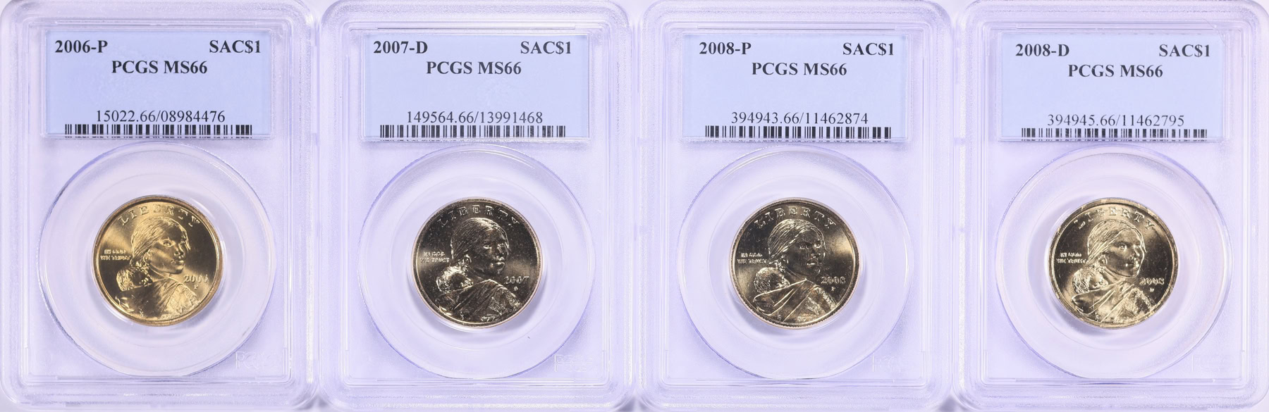 2006-P, 2007-D, 2008-P and 2008-D Sacagawea Dollar PCGS MS-66 (4