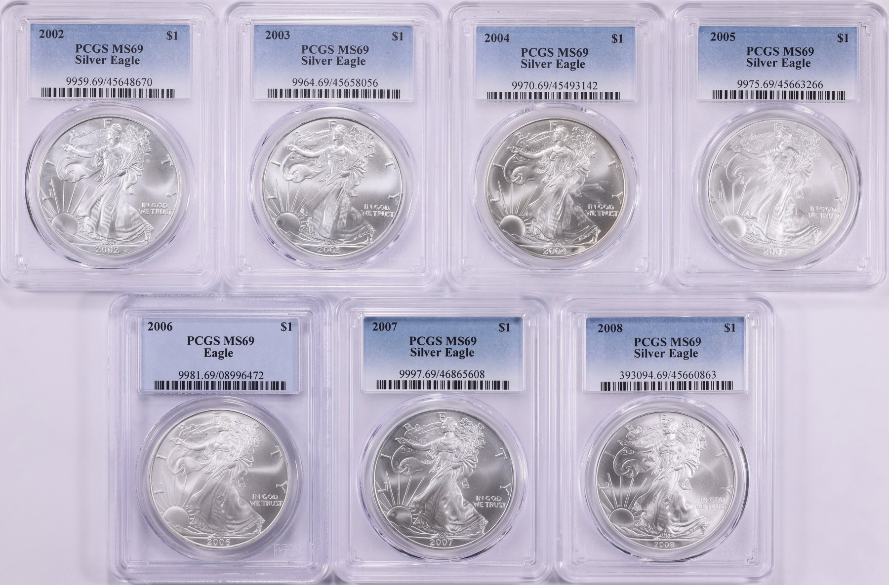 2002 - 2021 $1 Silver Eagle Date Run PCGS MS-69 (21 Coins) (Item