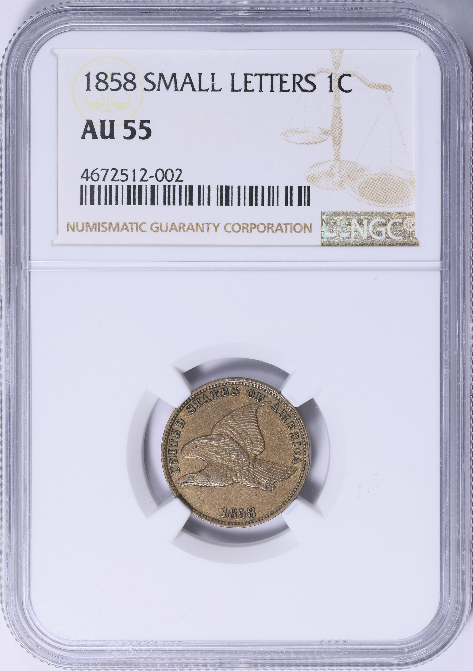 1858 Flying Eagle Cent Small Letters NGC AU-55 (Item 2088947