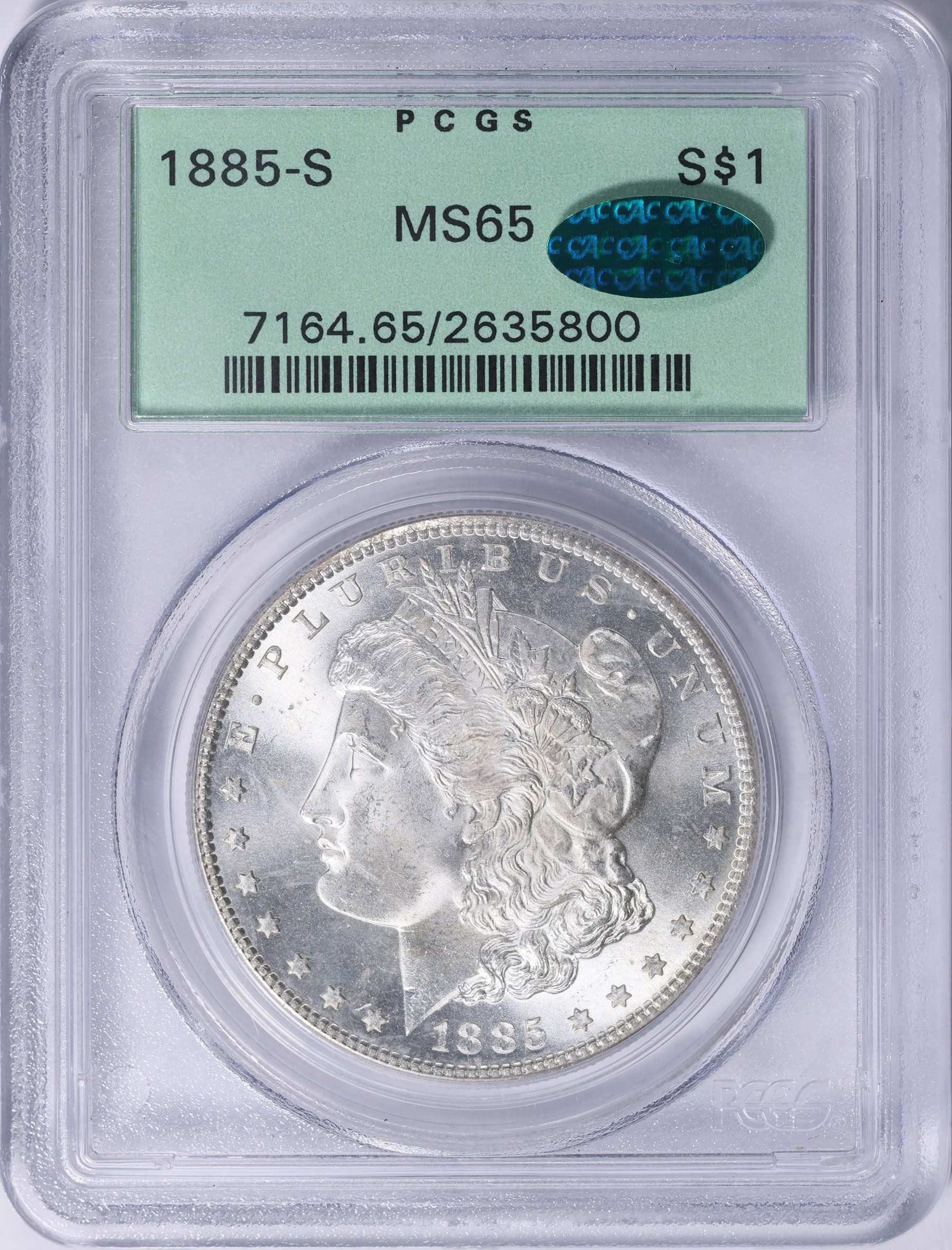1885-S Morgan Silver Dollar PCGS MS-65 (CAC Green) OGH (Item