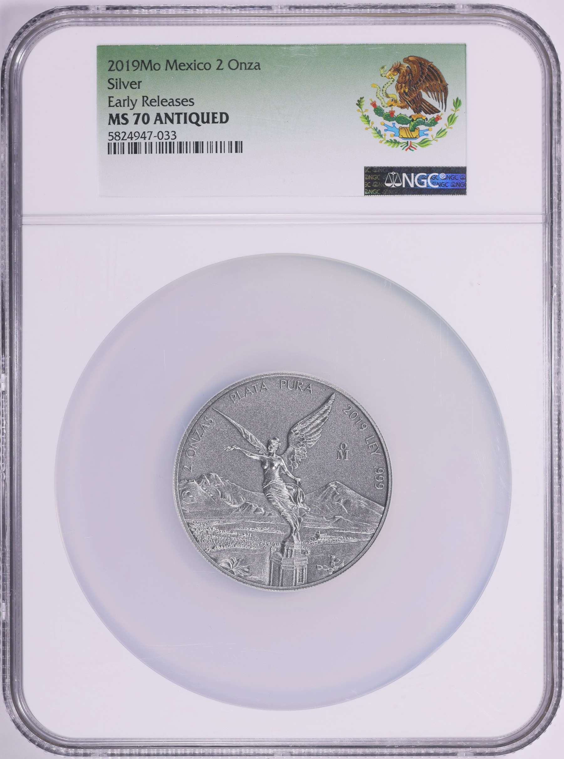 Mexico 2019-Mo Silver 2 Onza Libertad Antique Finish KM-614 Early