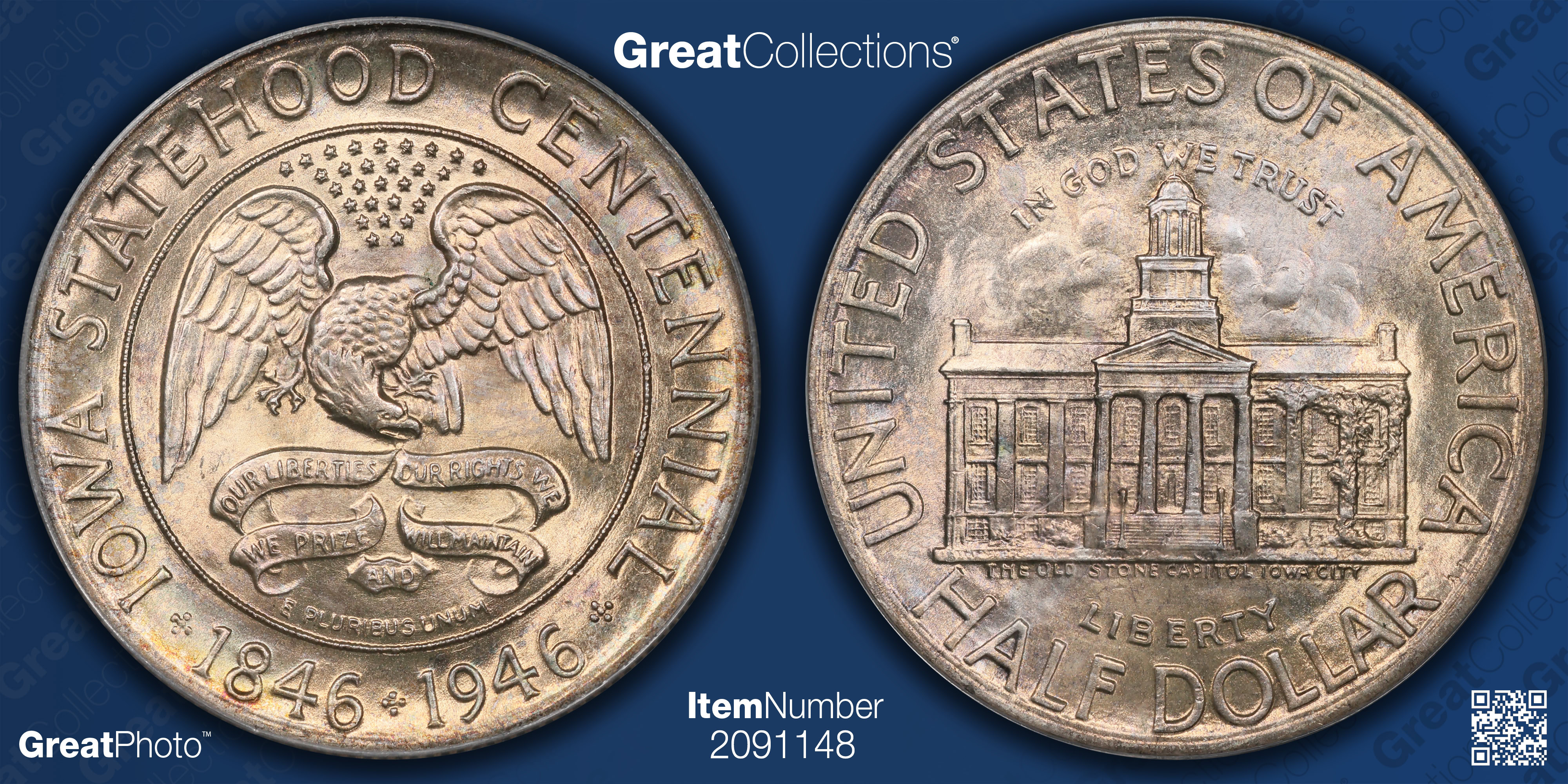 PCGS MS65』アイオワ州100年記念ハーフダラー銀貨(1946年) 【公式通販】