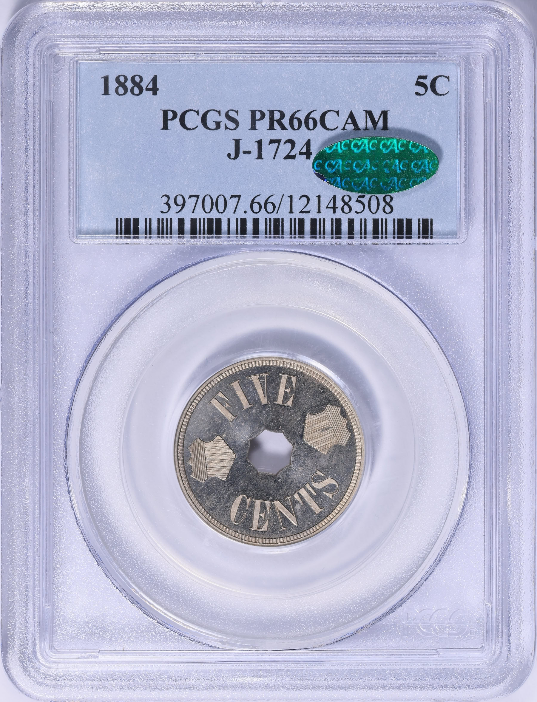 Holey-Moley----Pattern-1884-5c-Five-Cents-J-1724-PCGS-Proof-66-Cameo