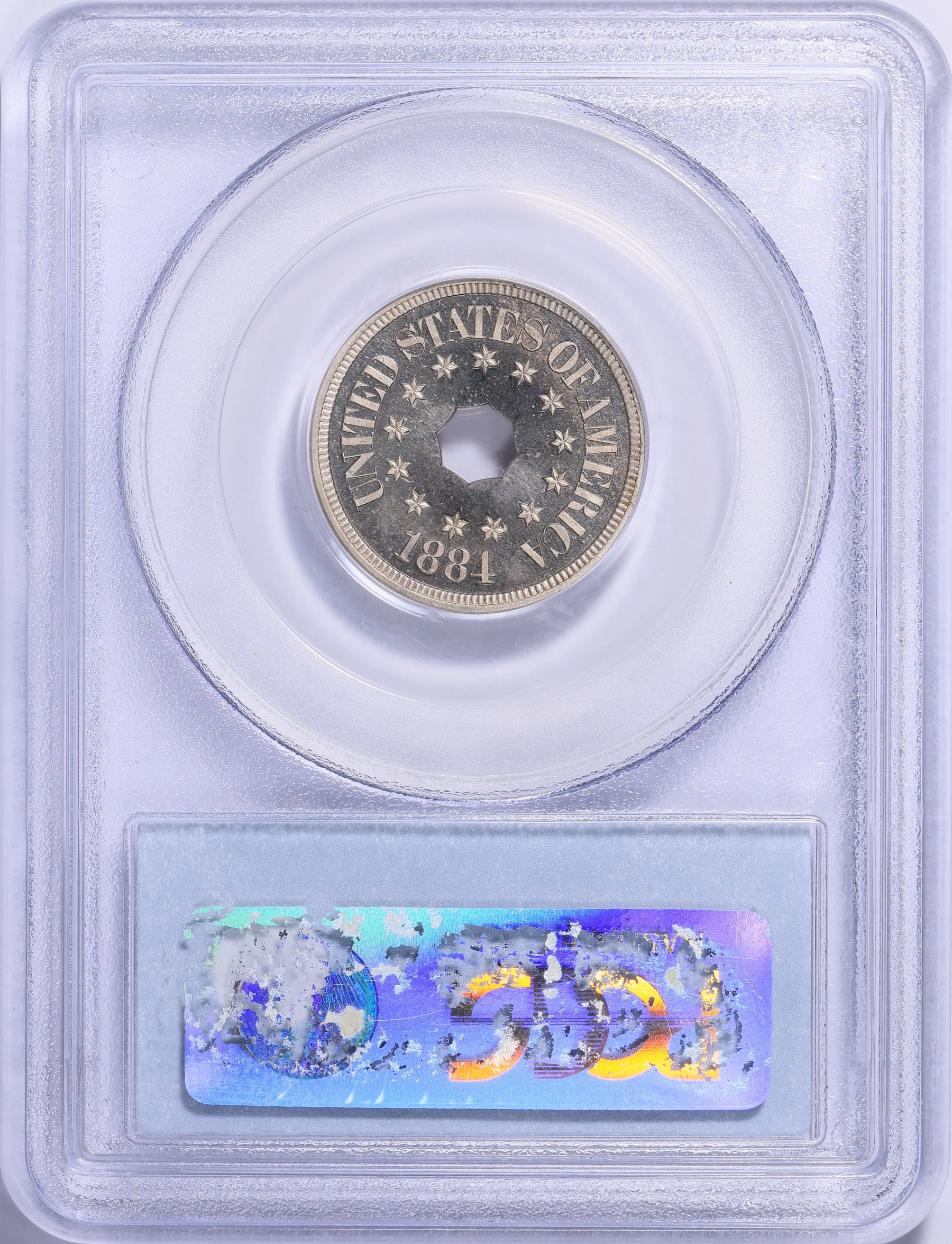 Holey-Moley----Pattern-1884-5c-Five-Cents-J-1724-PCGS-Proof-66-Cameo