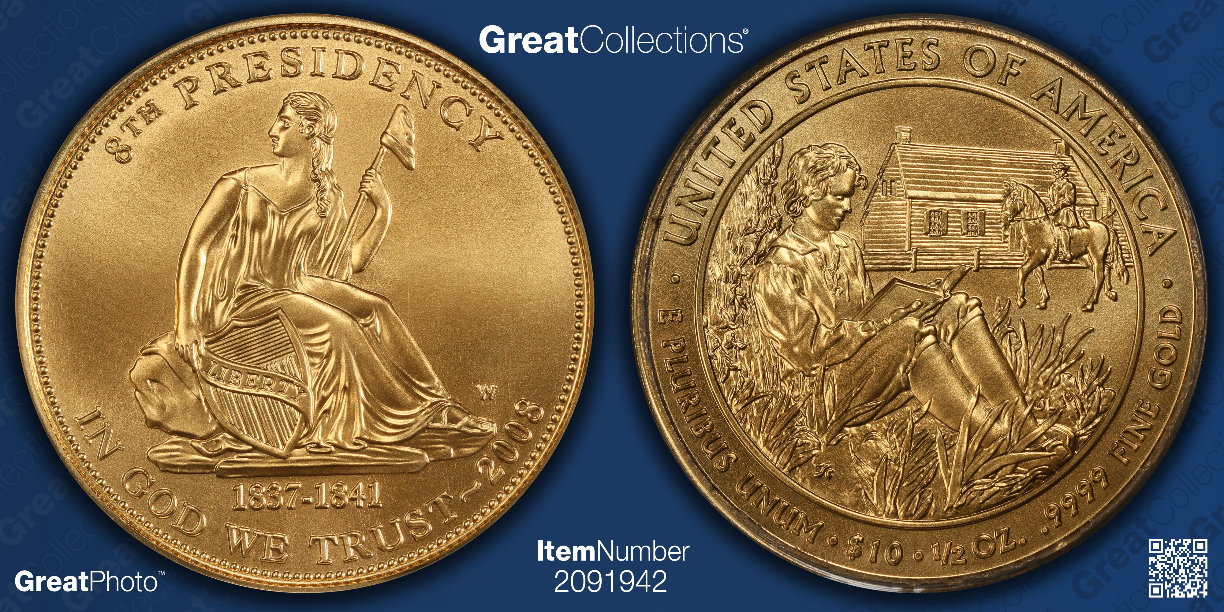 Libertu Coin Steve Rvan 2008-W First Spouse $10 Gold Van Buren Liberty First Strike PCGS MS-70 ...