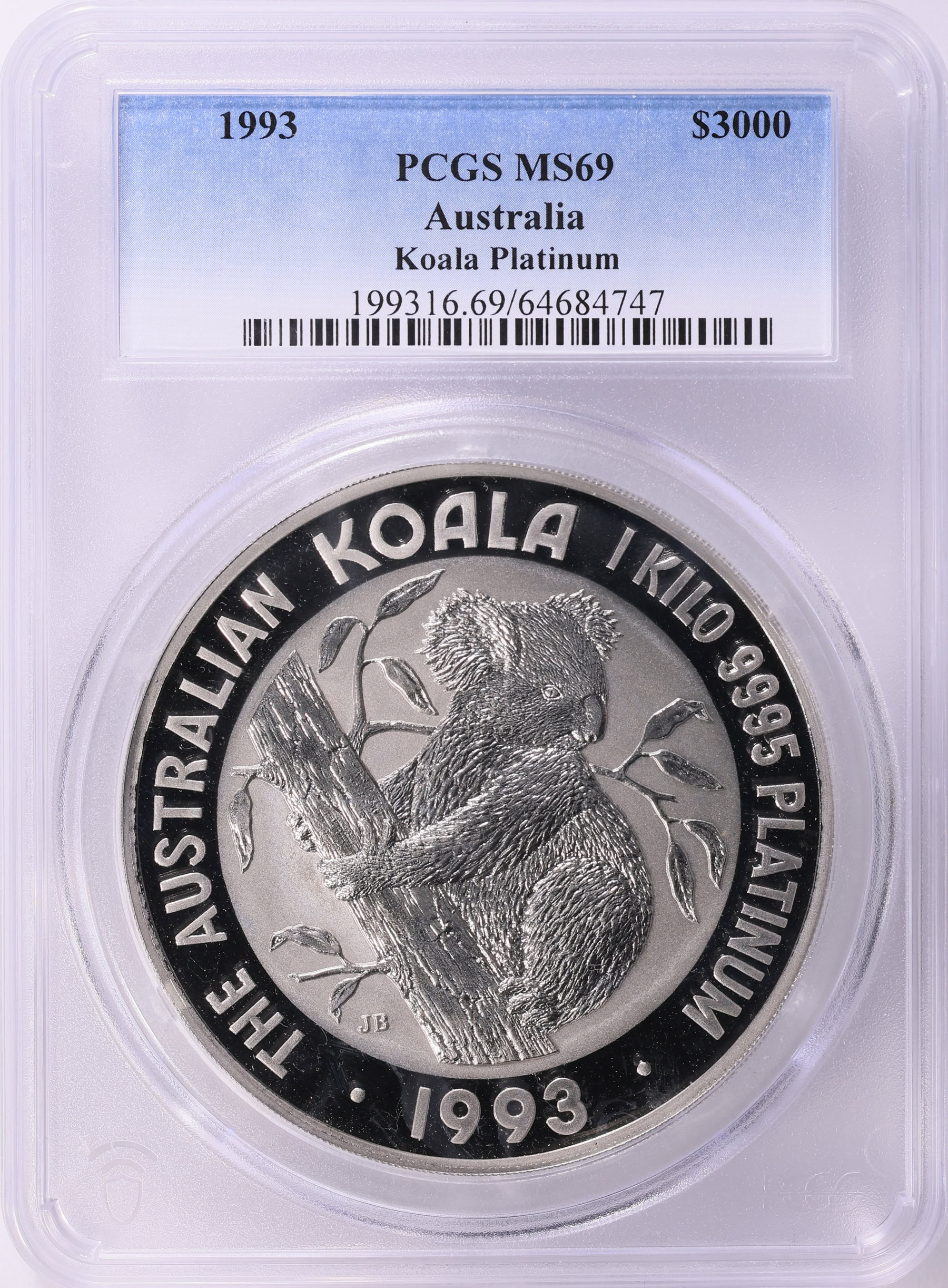 Australia 1993 Platinum $3,000 Koala KM-187 PCGS MS-69 (APtW