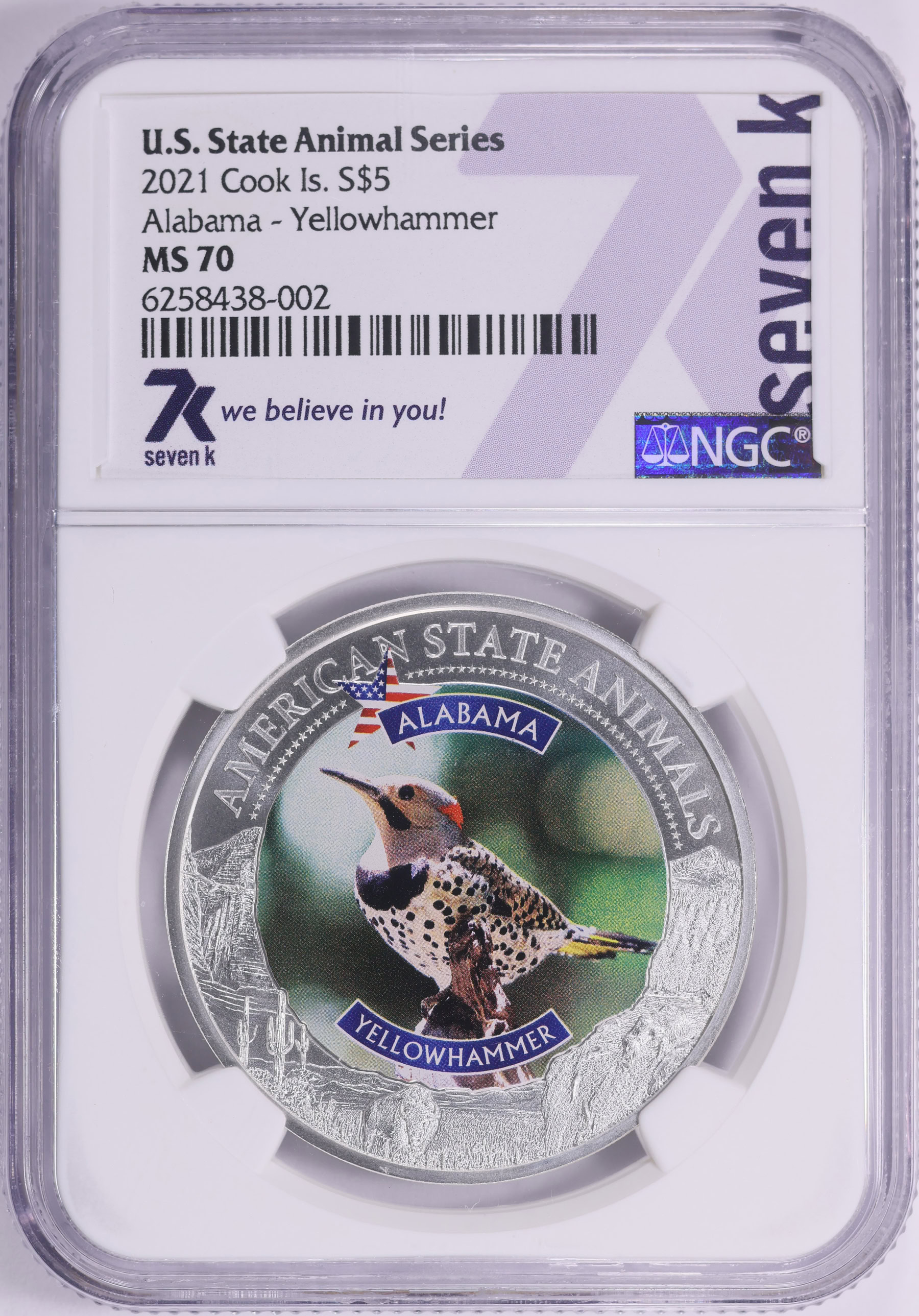 Cook Islands 2021 Colorized Silver $5 U.S. State Animal Series