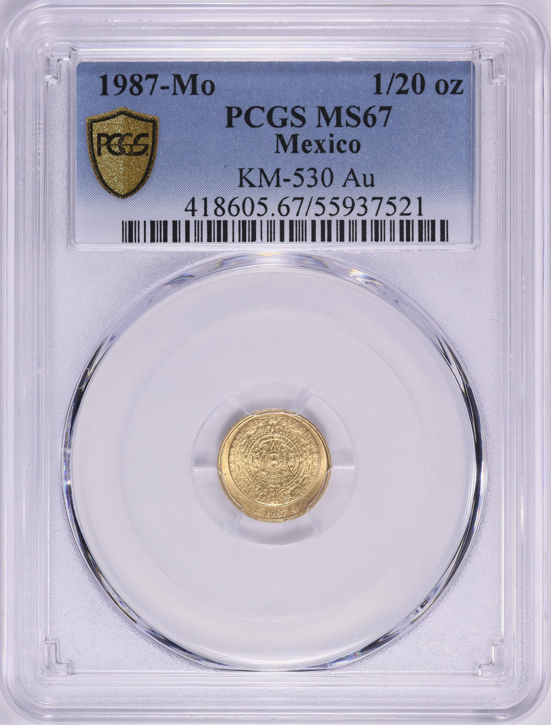 Mexico 1987-Mo Gold 1/20 Onza Aztec Calendar KM-530 PCGS MS-67 (AGW = 0 ...