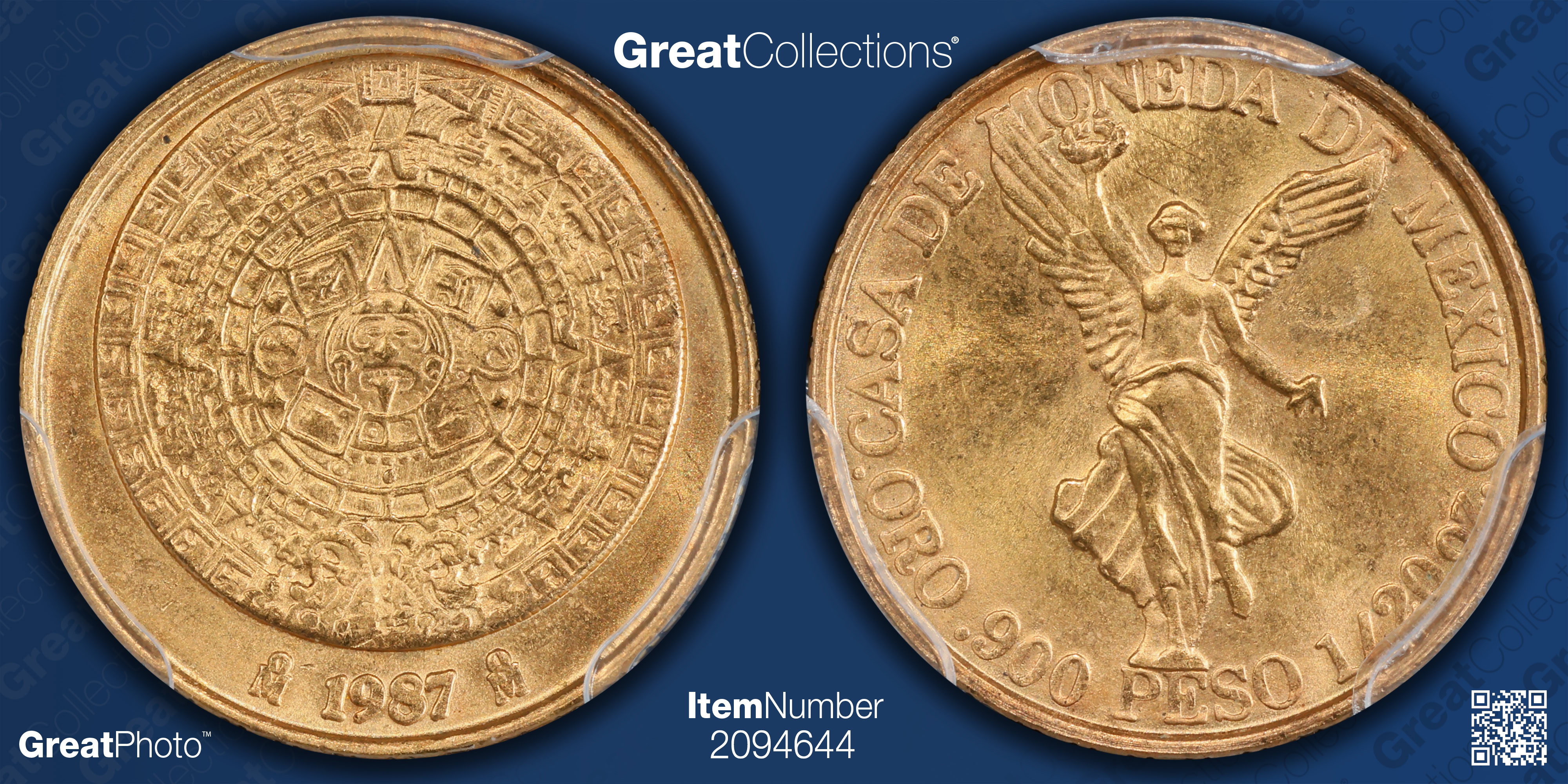 Mexico 1987-Mo Gold 1/20 Onza Aztec Calendar KM-530 PCGS MS-67 (AGW = 0 ...