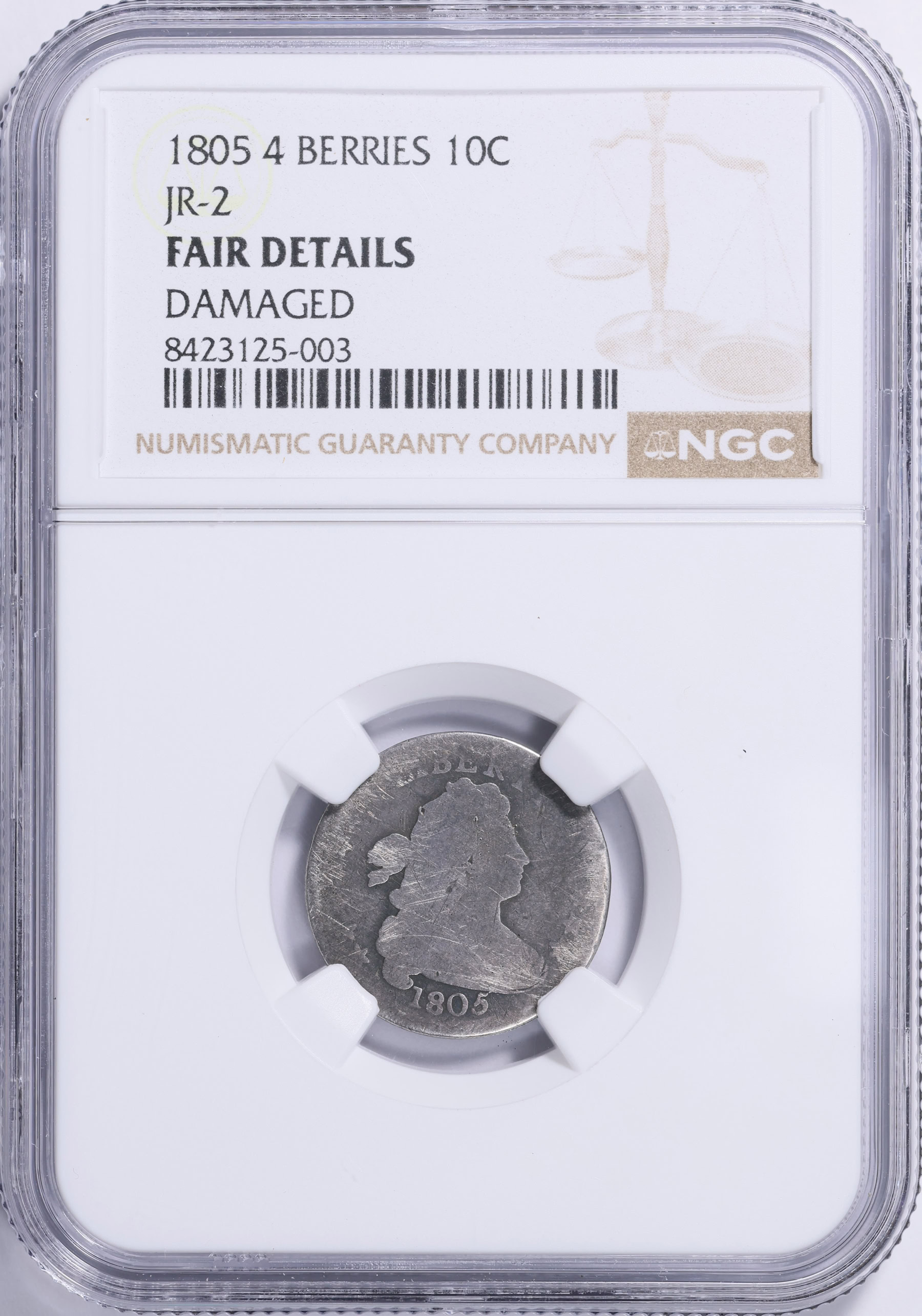 1805 Draped Bust Dime 4 Berries JR-2 NGC Fair Details (Item