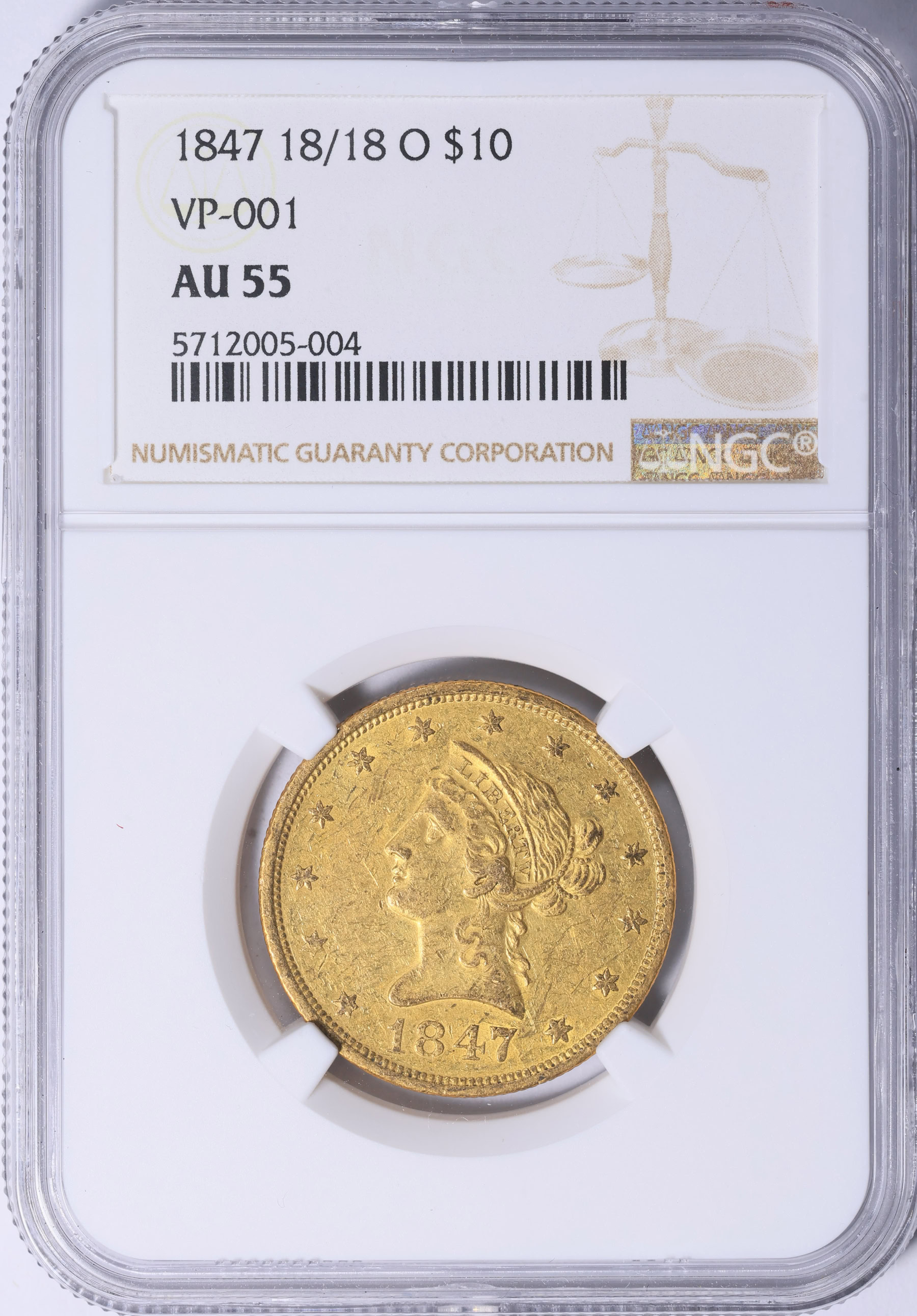1847-O Liberty Gold Eagle 18/18 VP-001 NGC AU-55 (Item 2098306 ...