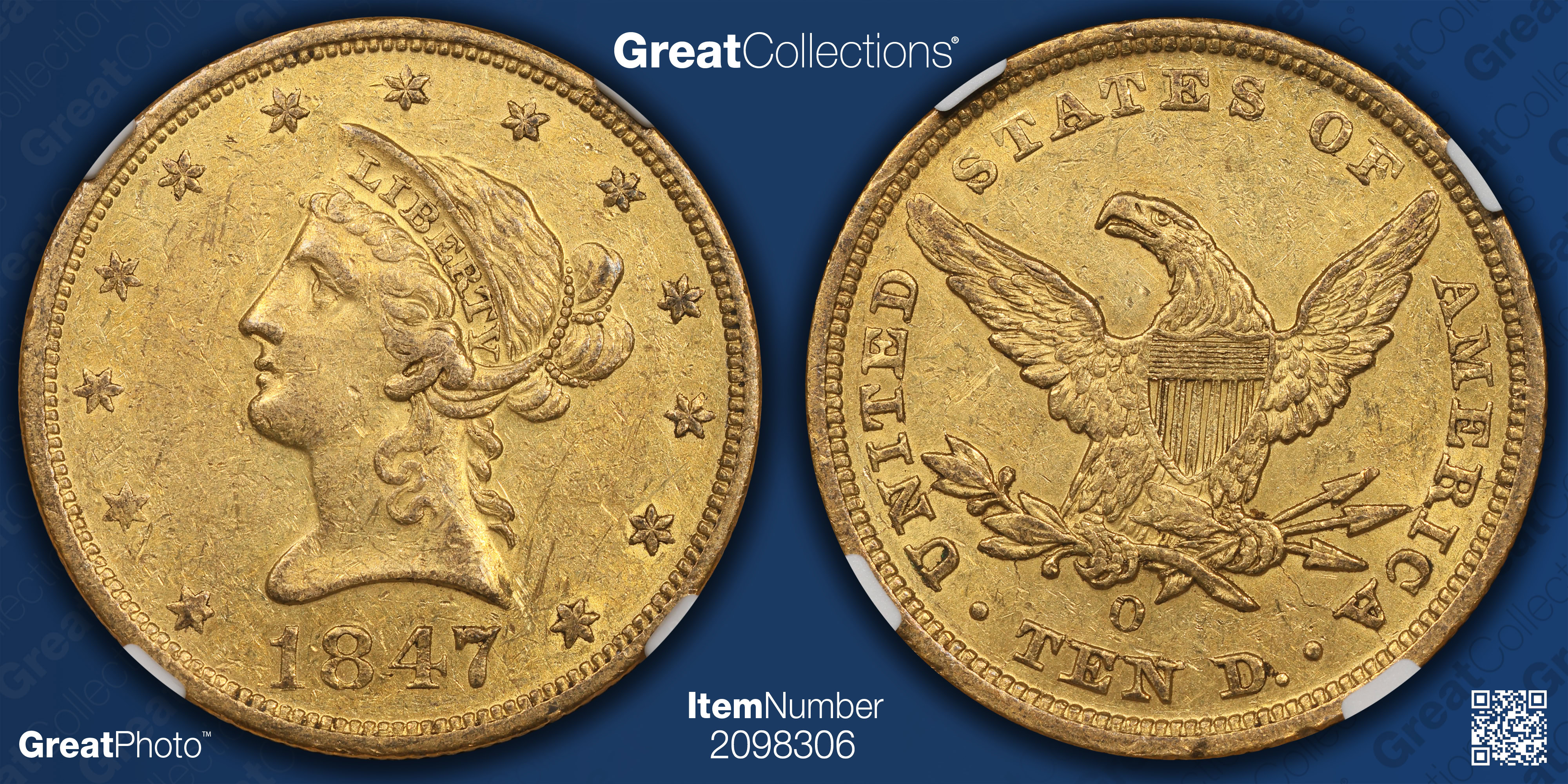 1847-O Liberty Gold Eagle 18/18 VP-001 NGC AU-55 (Item 2098306 ...