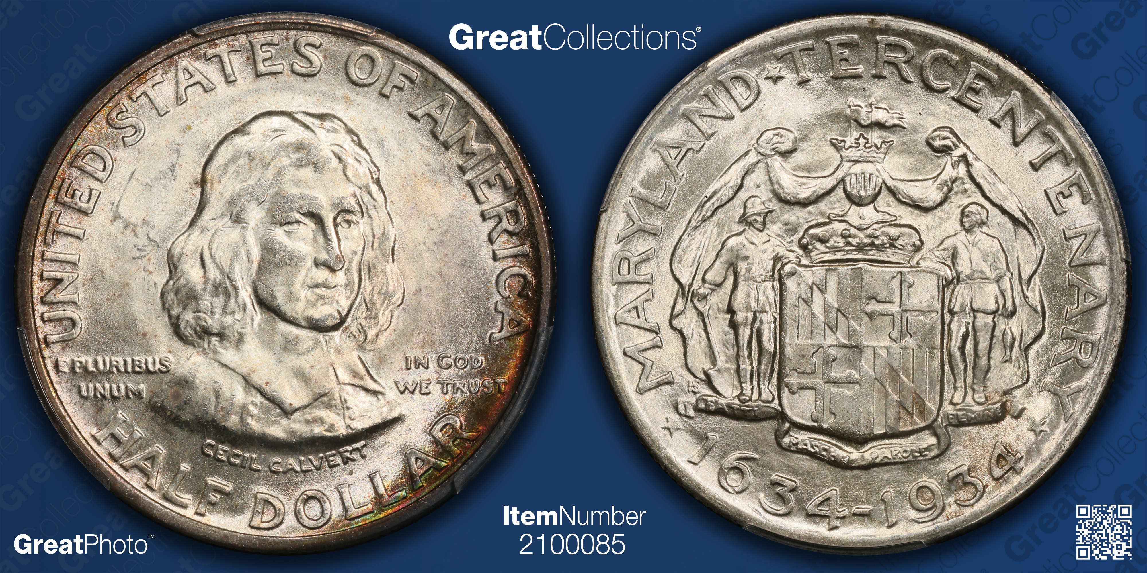 1934 Maryland Tercentenary Half Dollar PCGS MS-65 (Toned) (Item