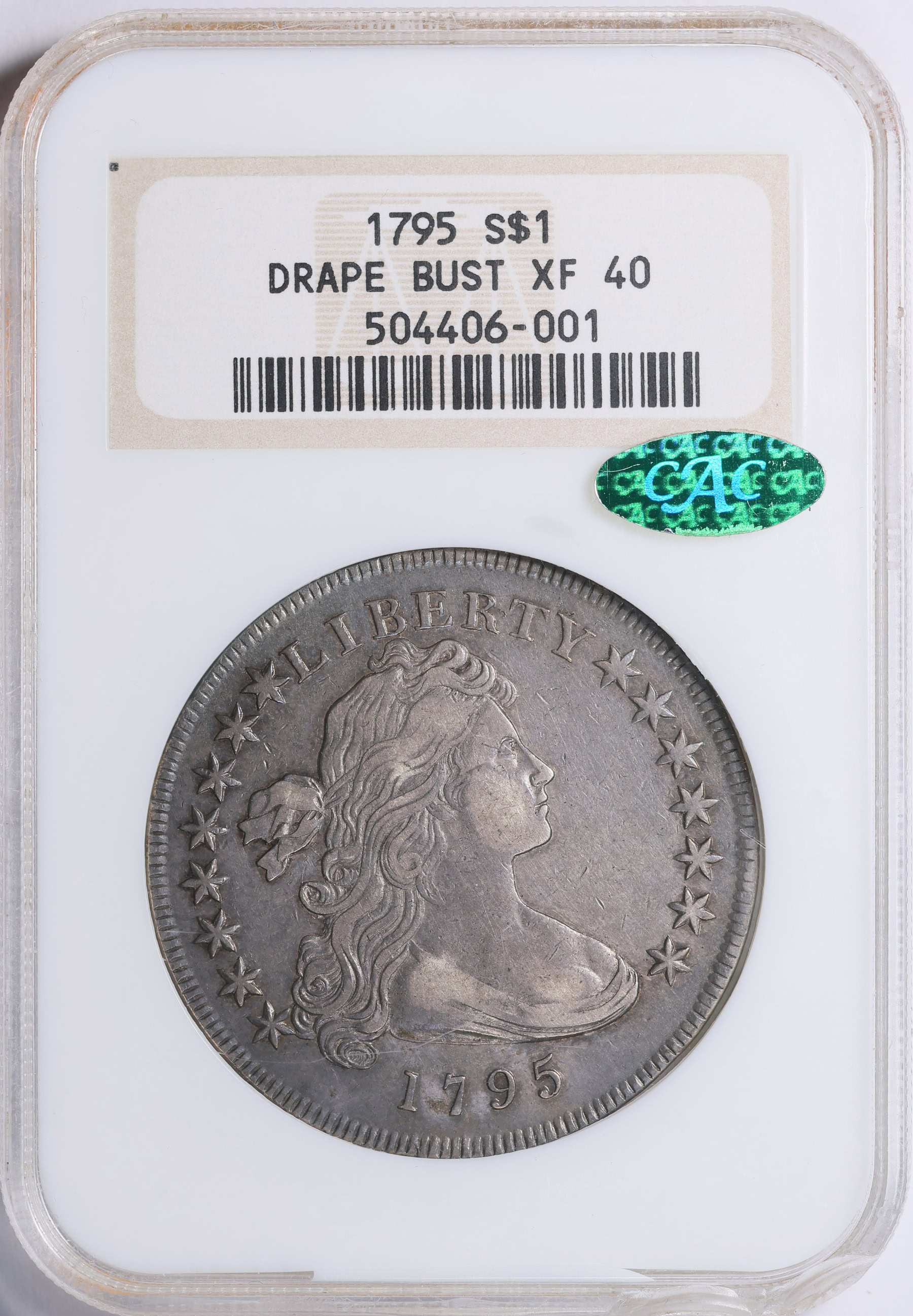 1795 Draped Bust Silver Dollar NGC XF-40 (CAC Green) OH (Toned