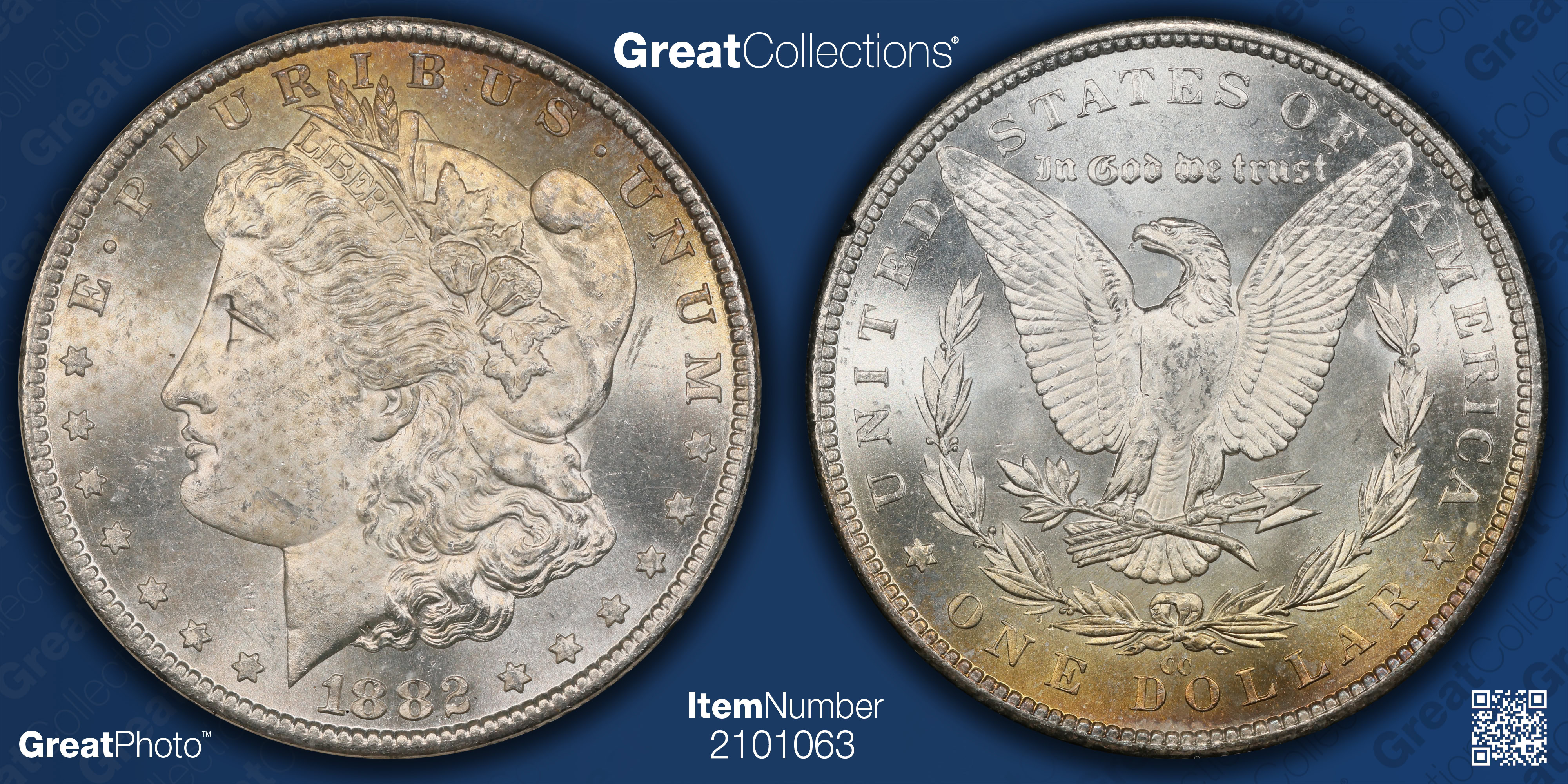 1882-CC Morgan Silver Dollar GSA Hoard NGC MS-64 (Toned) (GSA