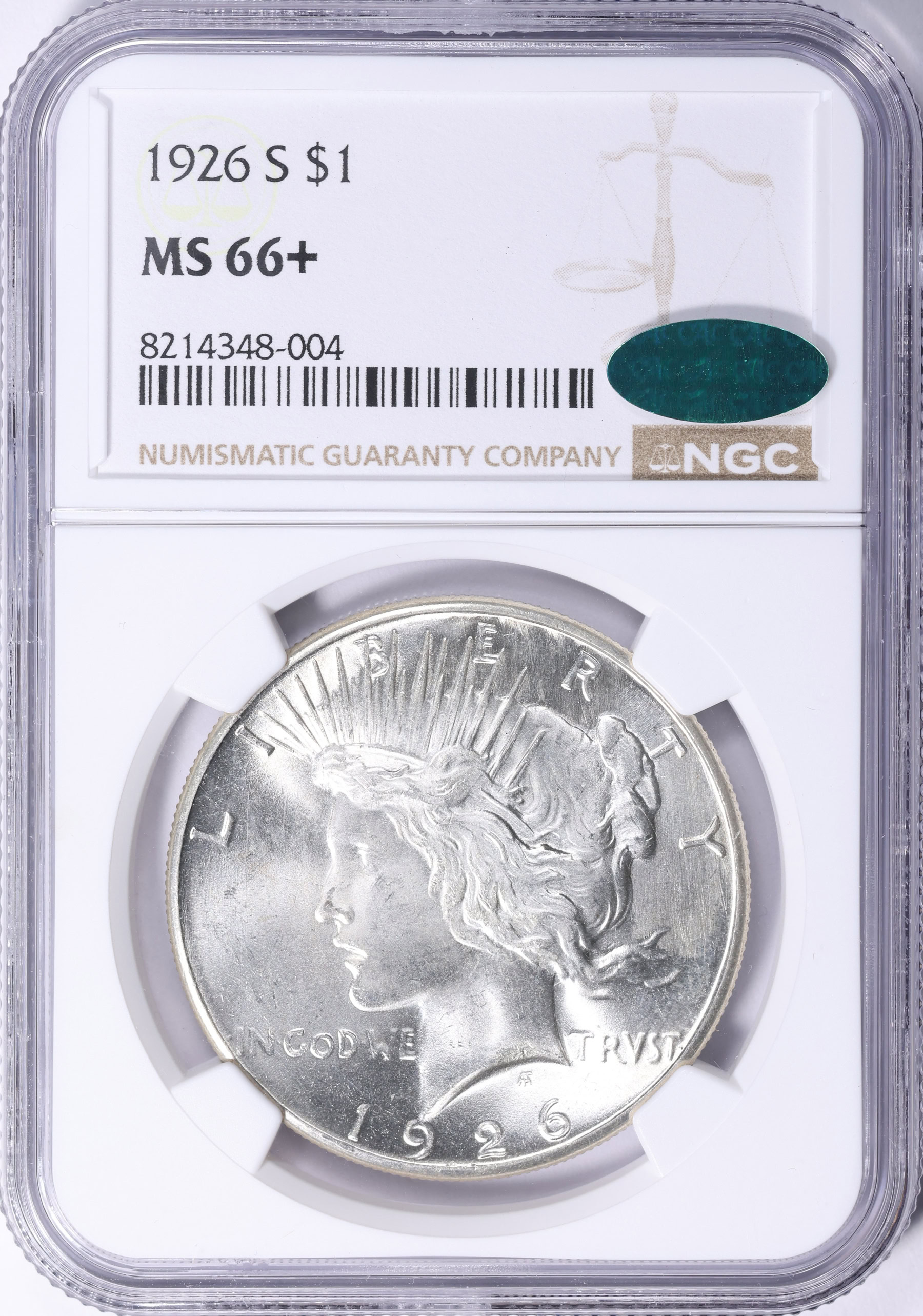 1926-S Peace Silver Dollar NGC MS-66+ (CAC Green) (Item 2101132