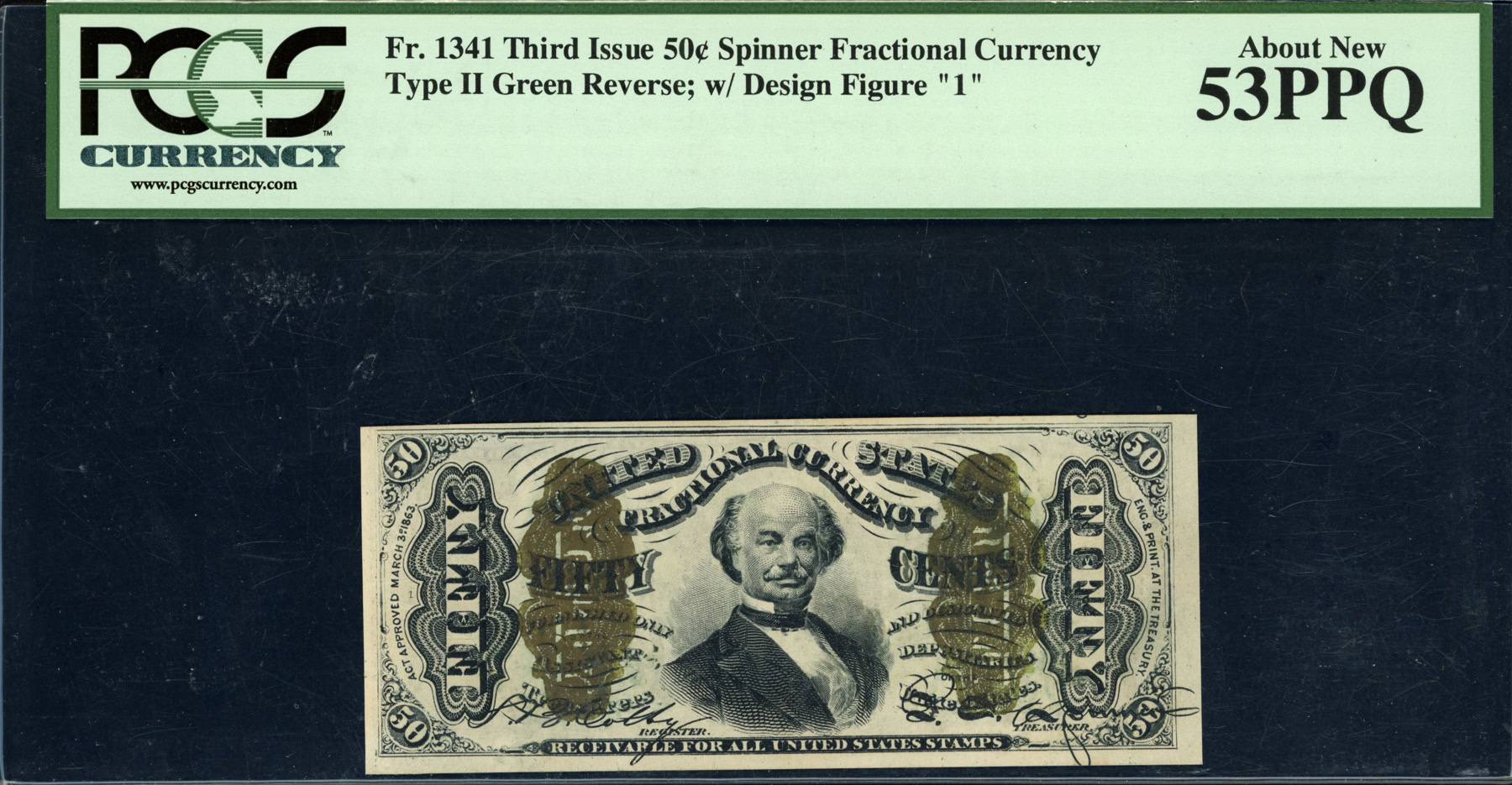Fr. 1341 Third Issue 50 Cents Fractional Currency Note Design Figure 