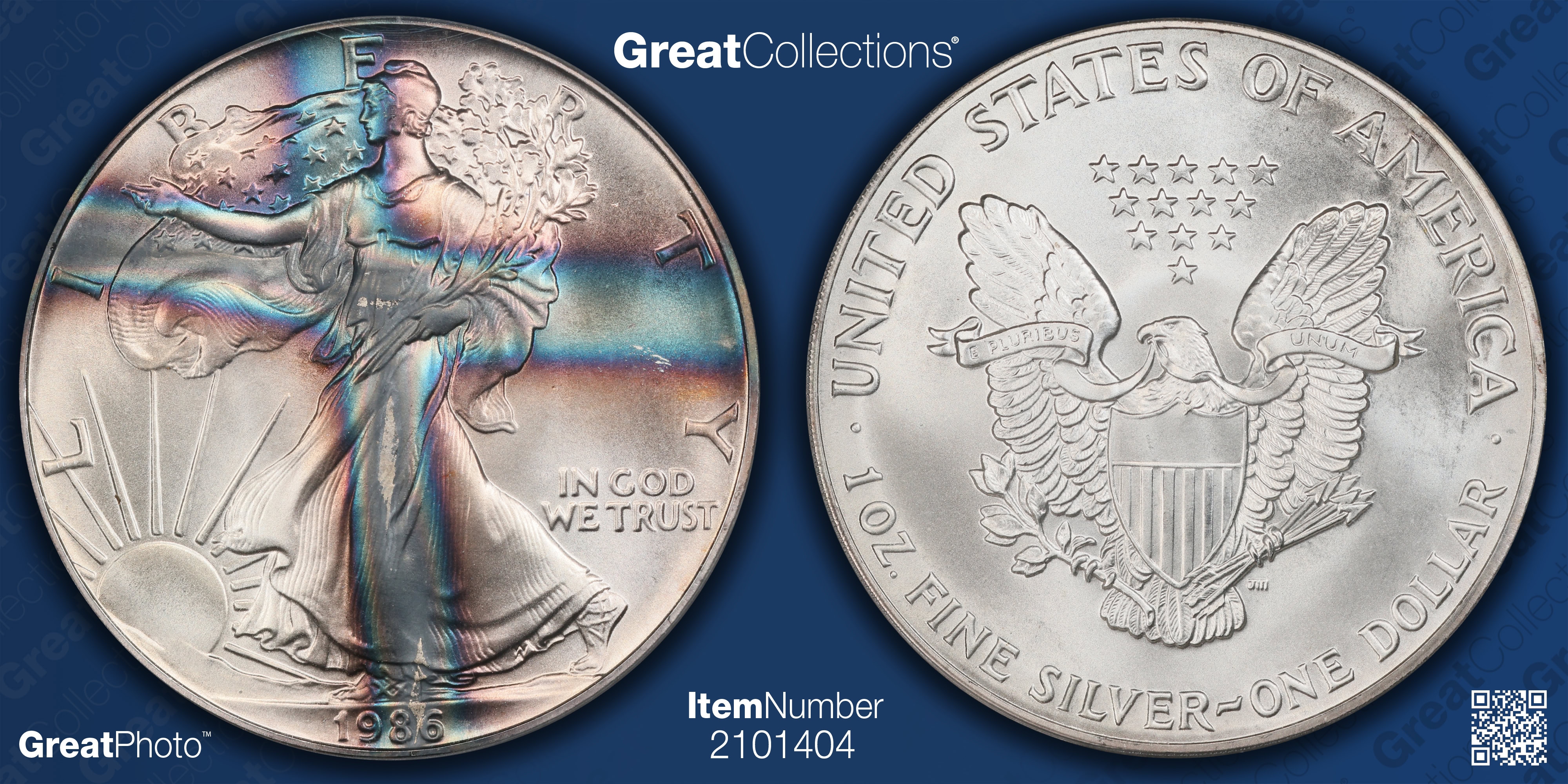 1986年 メキシコ リベルタッド銀貨 PCGS MS67 1オンス　高鑑定 1986 $1 Silver Eagle PCGS MS-67 (Toned) (Item 2101404