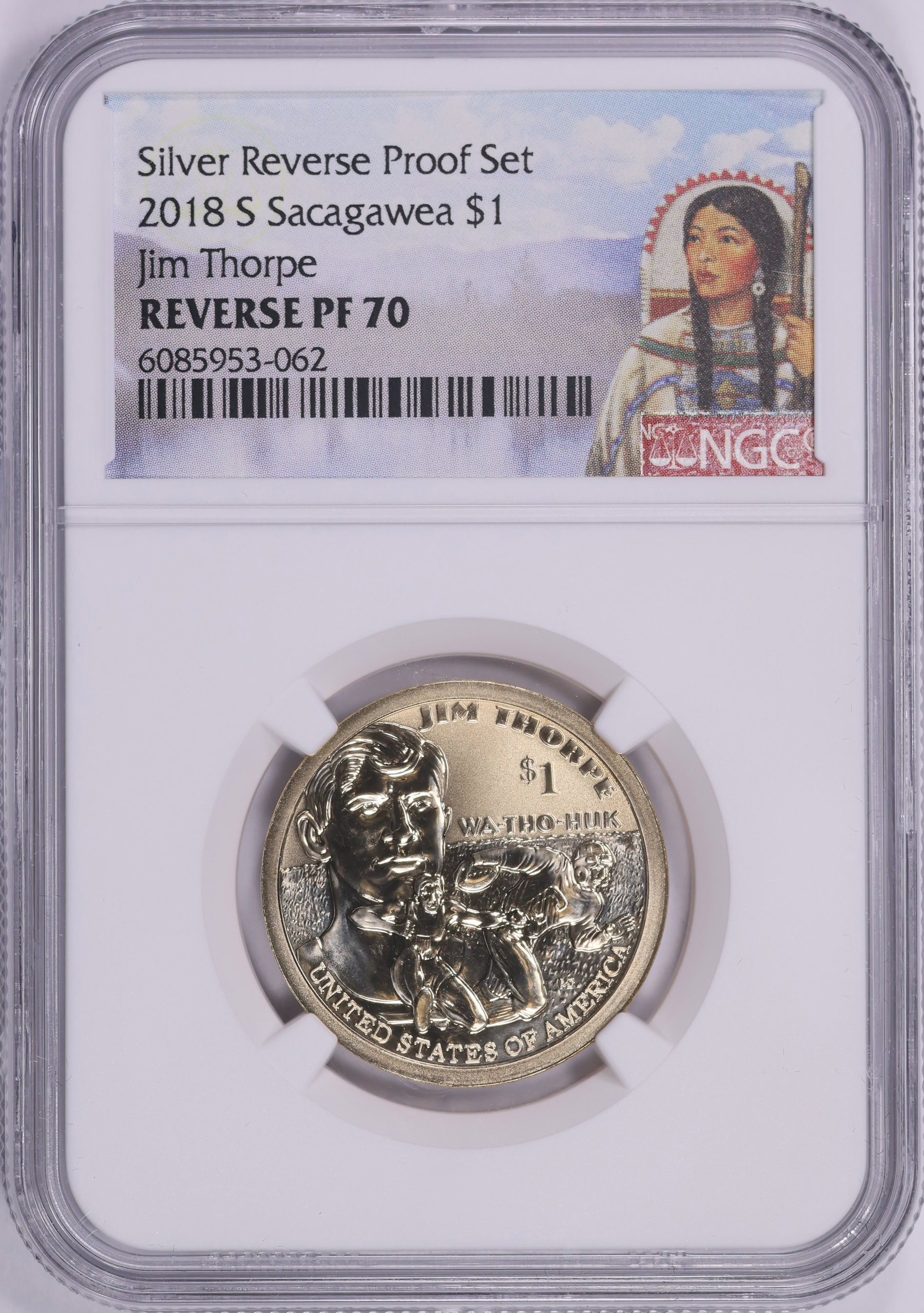 FETEのホイップカフス　美品 2018-S Sacagawea Dollar Reverse Proof Jim Thorpe (From the 50th