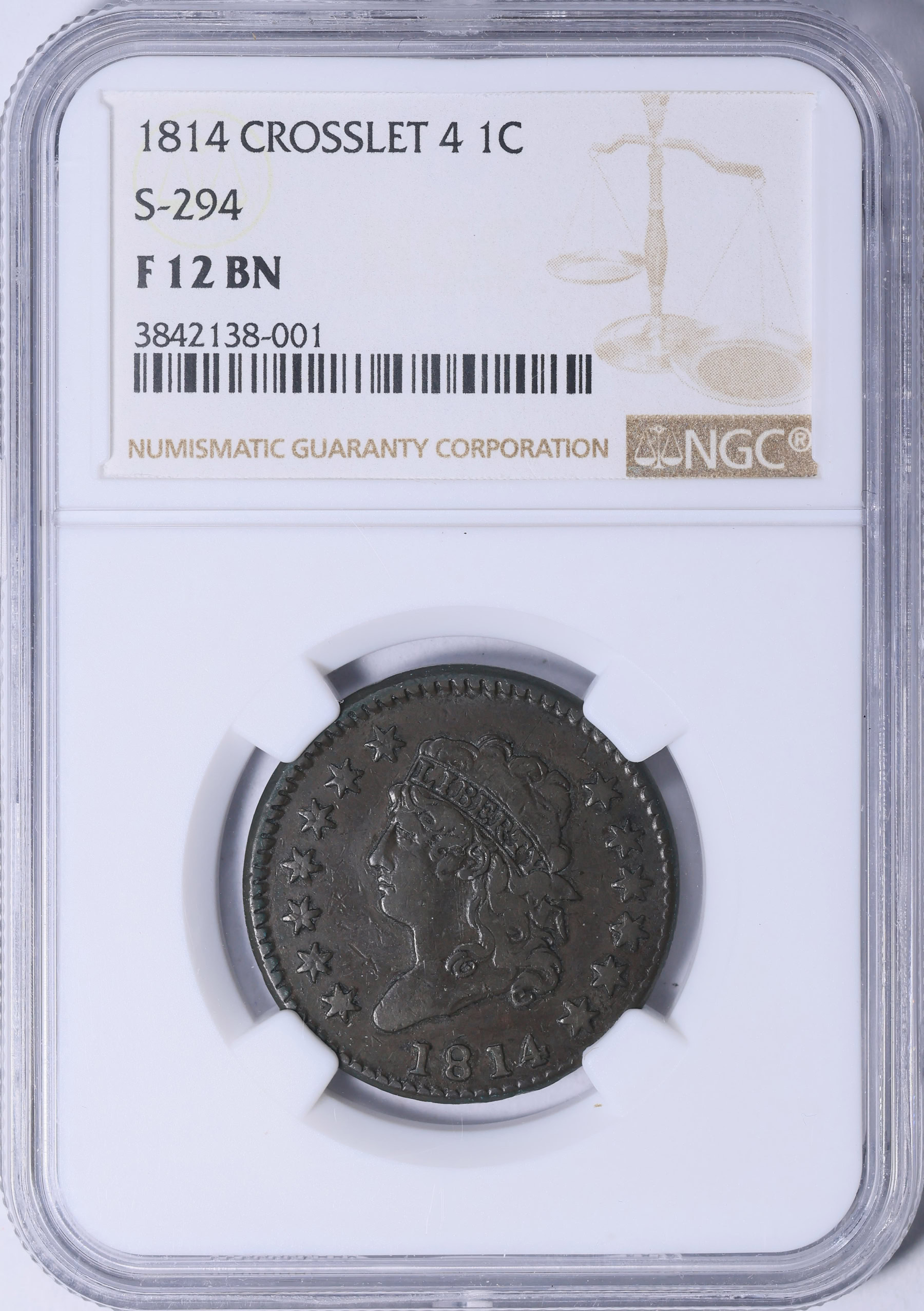 1814 Classic Cent Crosslet 4 Sheldon 294 NGC F-12 BN (Item 2101644 ...