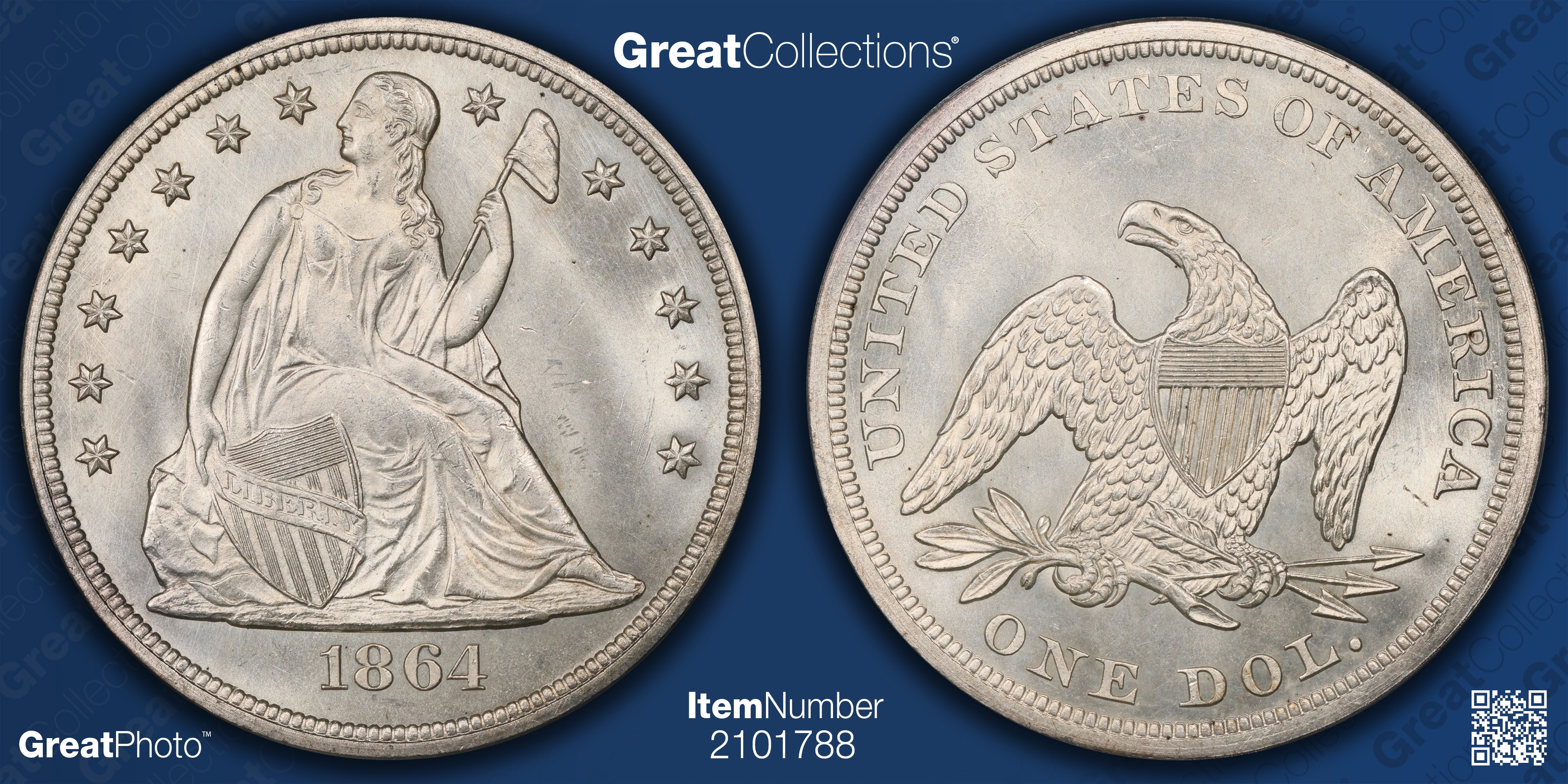 1864 Seated Liberty Silver Dollar PCGS MS-65 (CAC Green) (Item