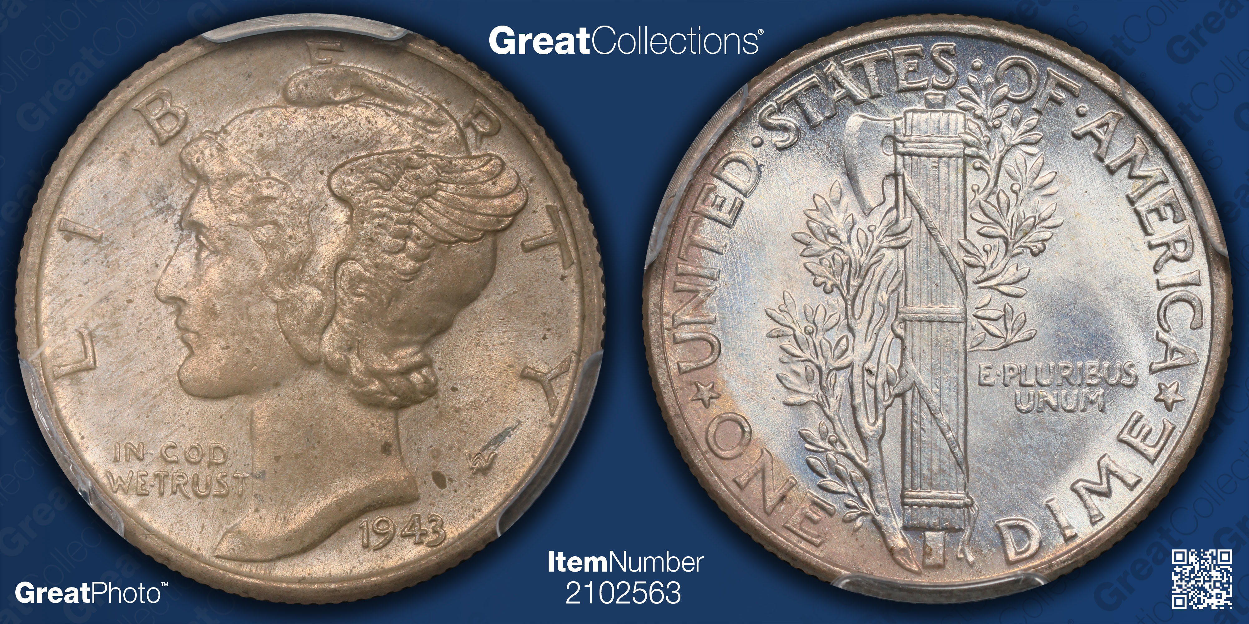 1943 Mercury Dime Pcgs Ms 66 Fb Item 2102563 Greatcollections Coin 