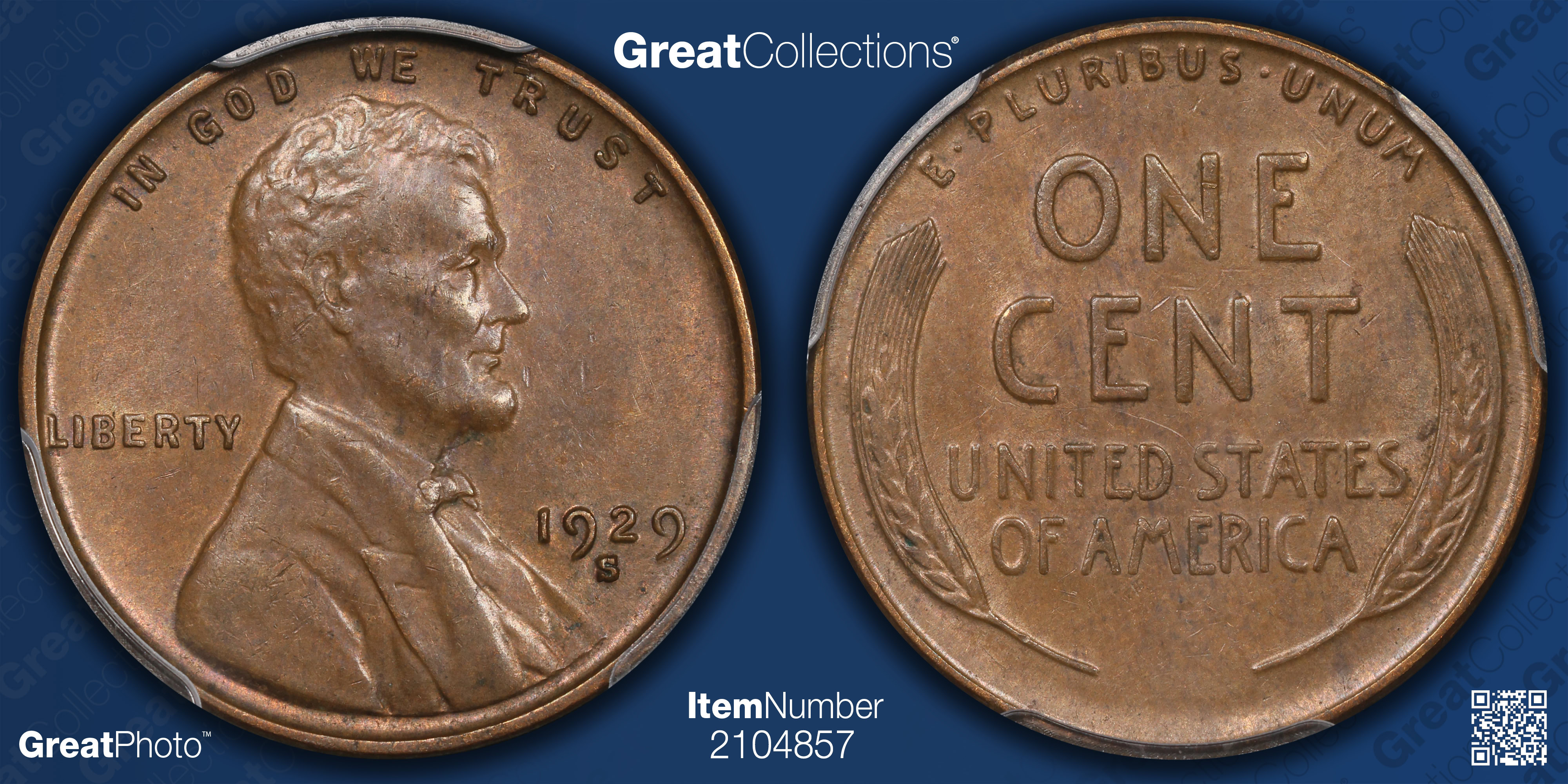 1929-S/S Lincoln Cent Repunched Mintmark FS-501 (FS-013.65) PCGS AU-55 ...