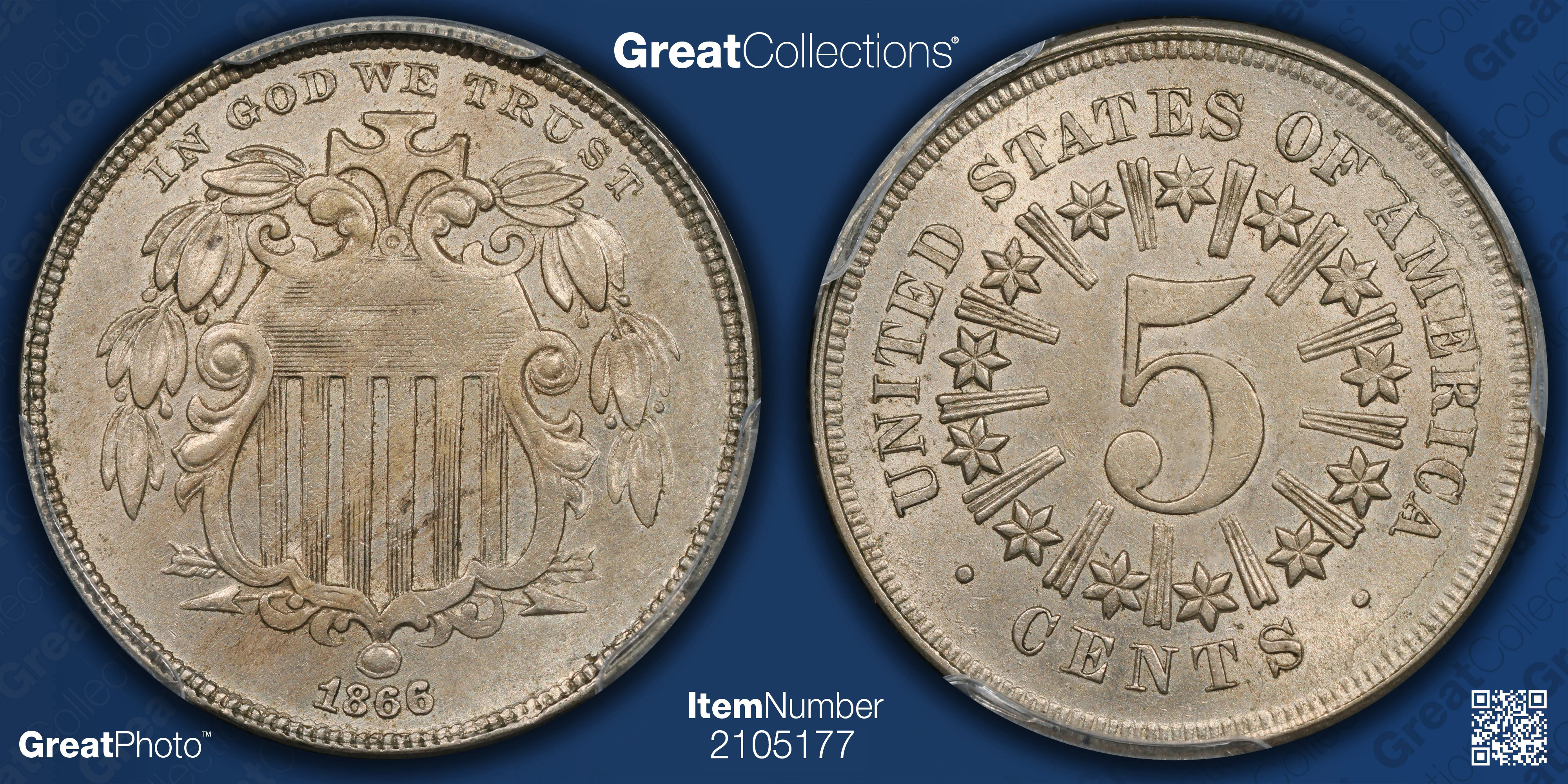 Us Coin With Rays 1866 Shield Nickel Rays PCGS AU-58 (Item 2105177) | GreatCollections ...