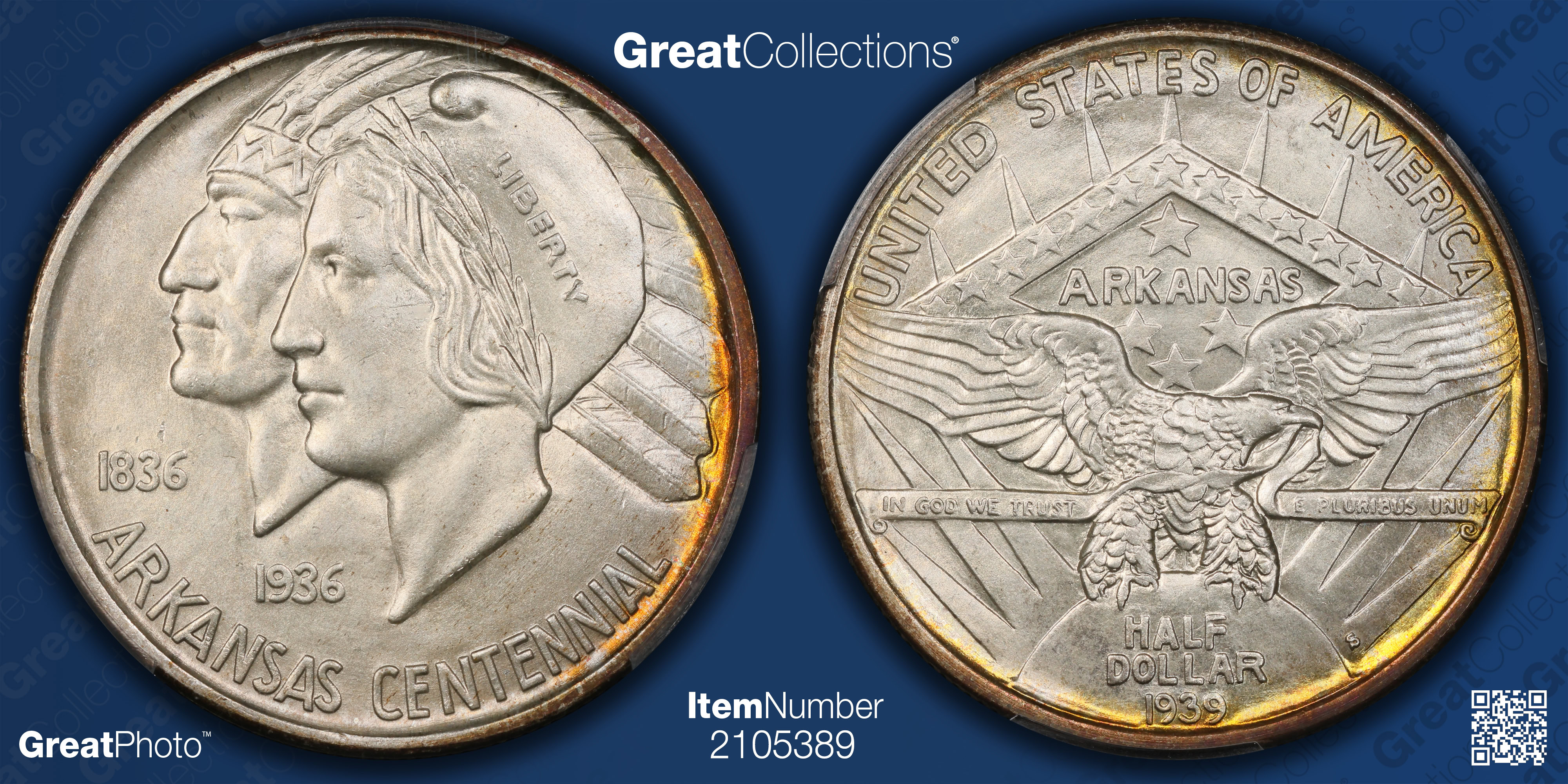 1939-S Arkansas Centennial Half Dollar PCGS MS-67+ (CAC Green