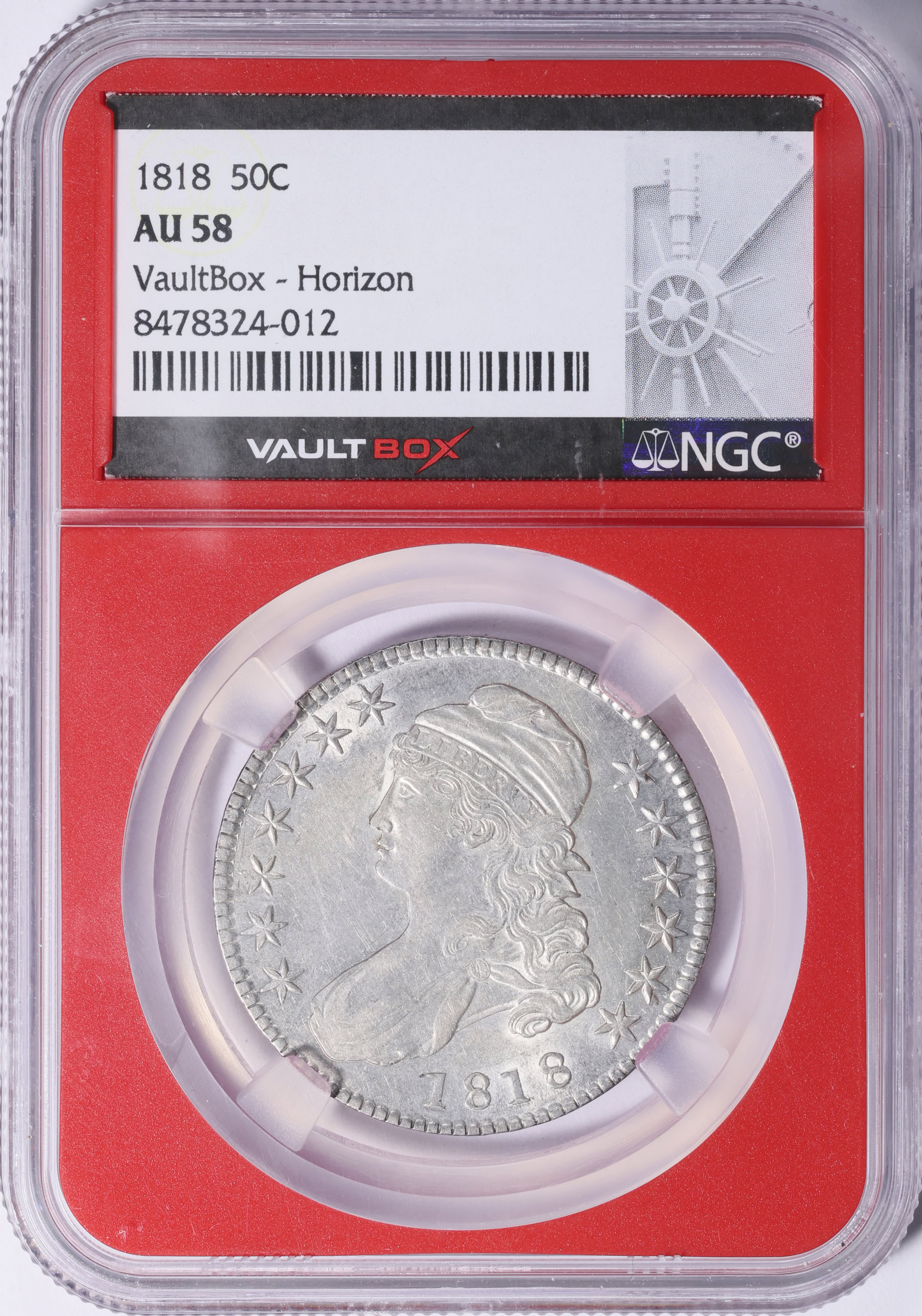 1818 Capped Bust Half Dollar NGC AU-58 (VaultBox Horizon Red Holder ...