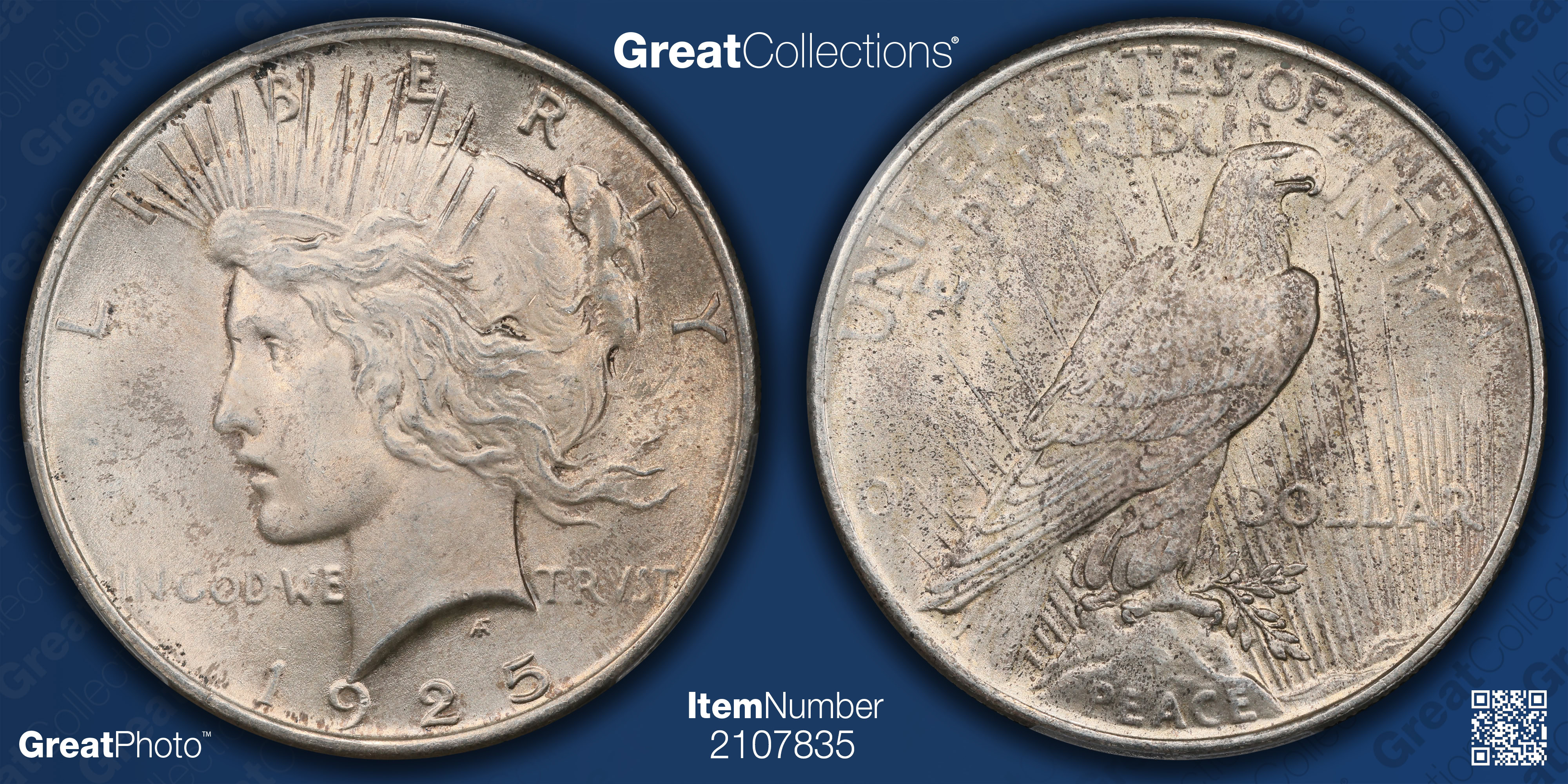 1925 Peace Silver Dollar PCGS MS-63 (Item 2107835) | GreatCollections ...