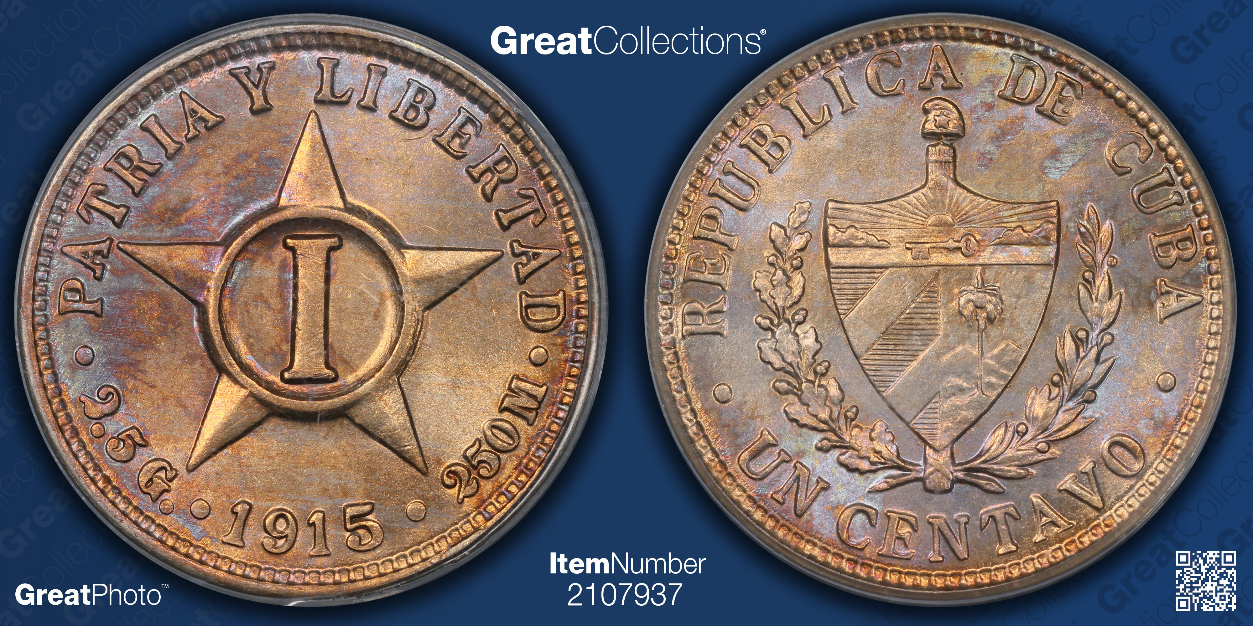Cuba 1915 Centavo KM-9.1 PCGS MS-62 (Item 2107937