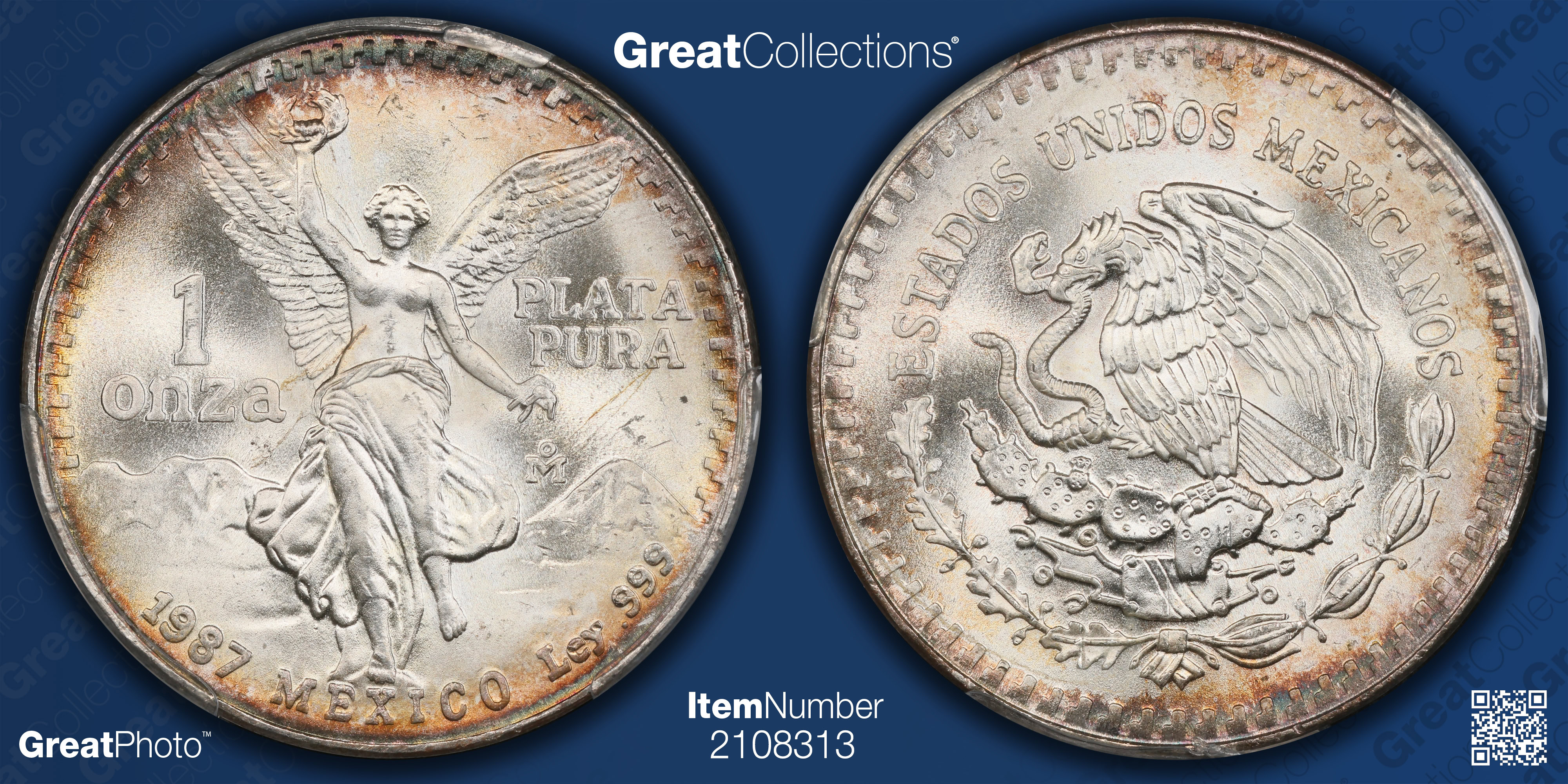 Mexico 1987-Mo Silver Onza Libertad KM-494.1 PCGS MS-67 (Toned