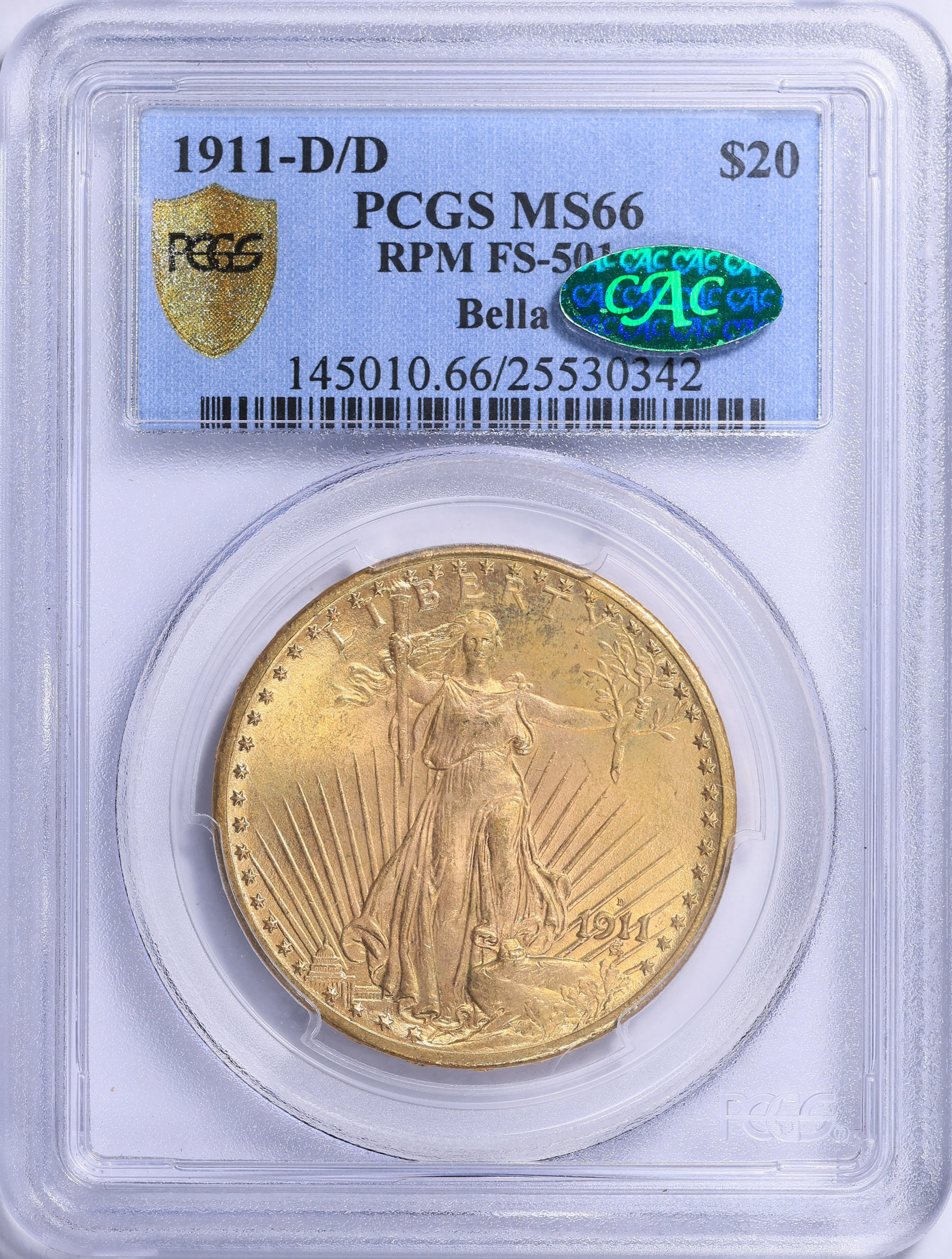 1911-D/D Saint-Gaudens Gold Double Eagle Repunched Mintmark FS-501