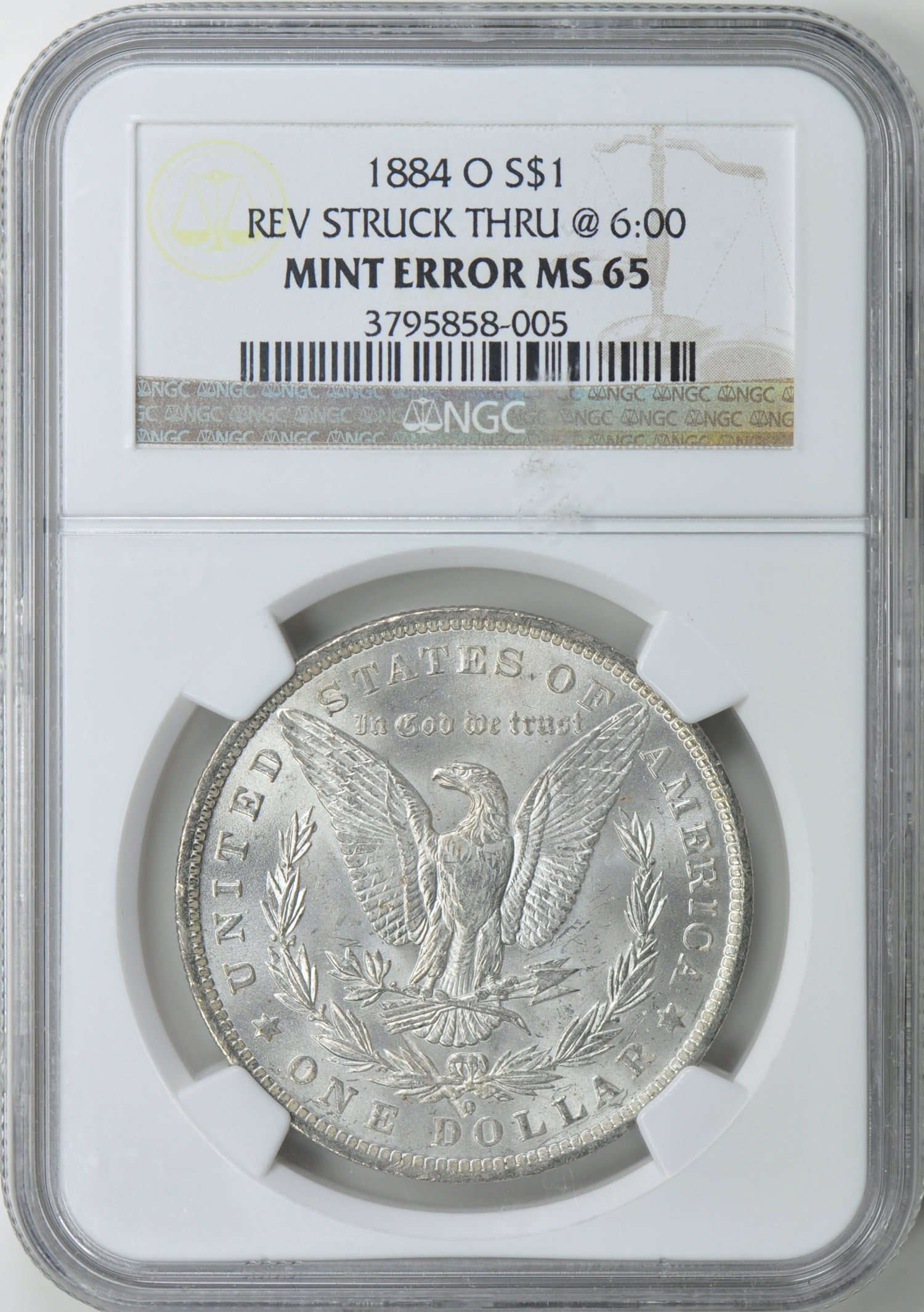 Mint Error 1884-O Morgan Silver Dollar Reverse Struck Through @ 6