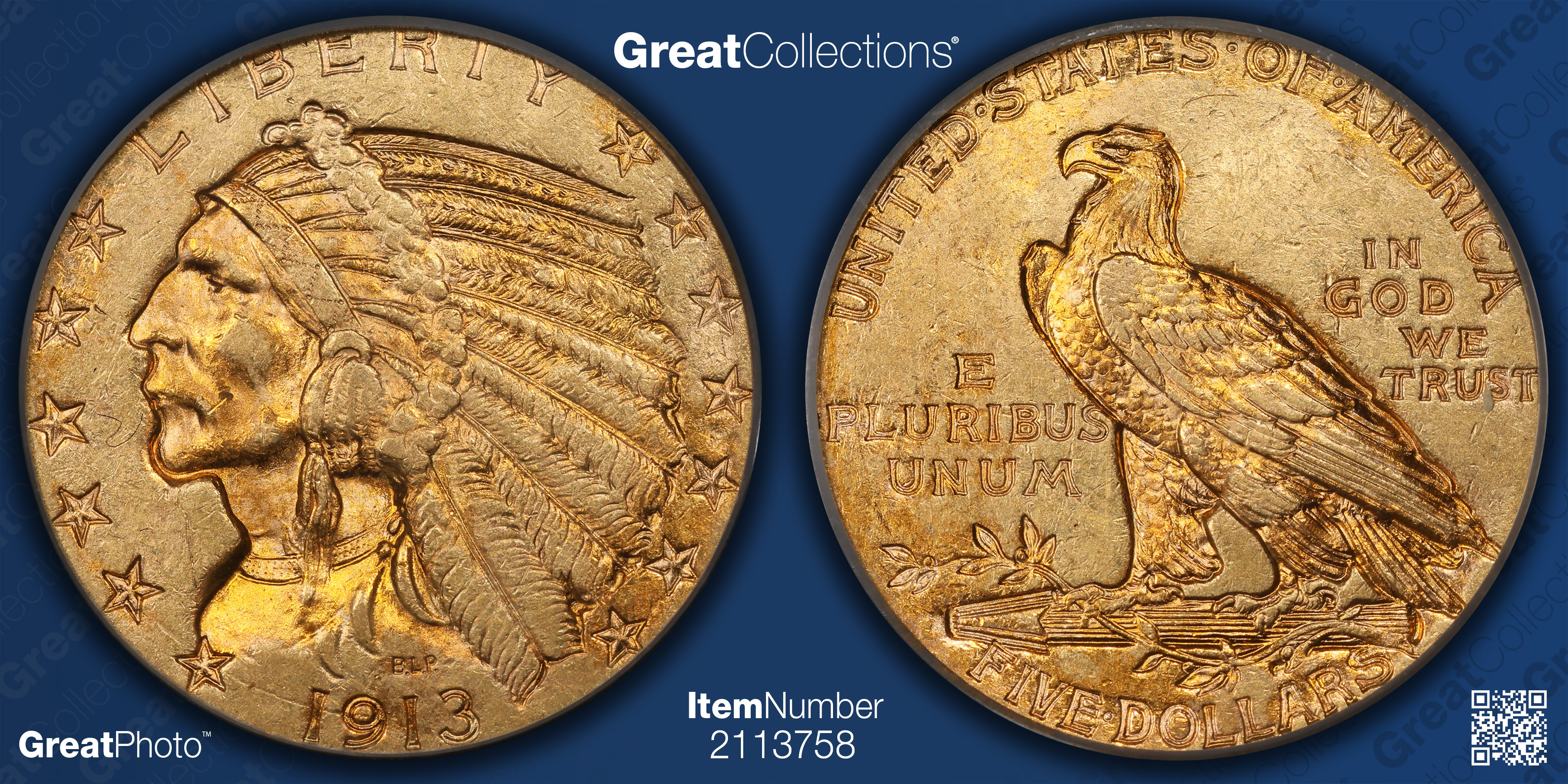 1913-S Indian Gold Half Eagle PCGS AU-58 (Item 2113758 ...
