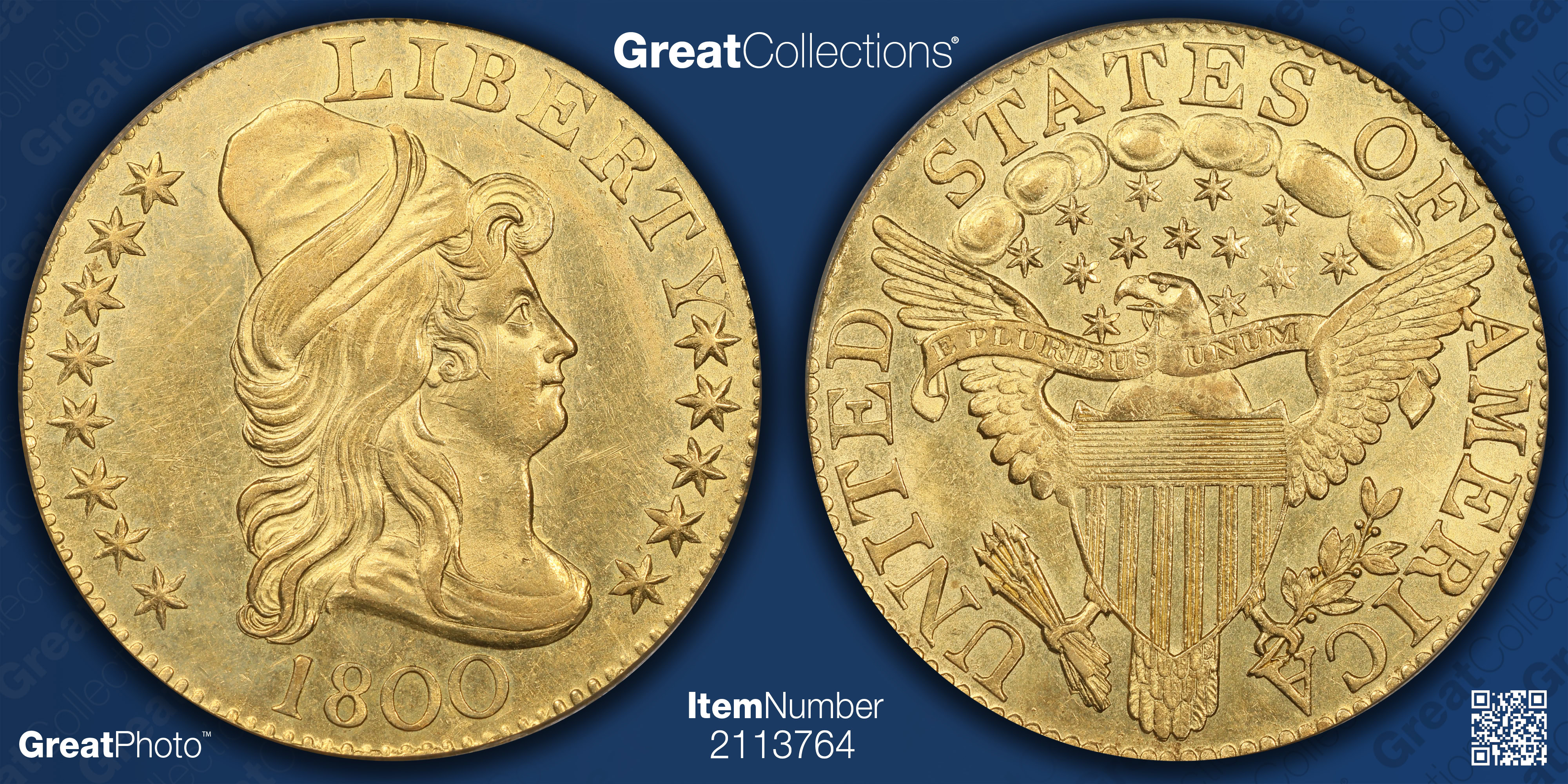 1800 Capped Bust Right Gold Half Eagle PCGS AU-53 (Item 2113764