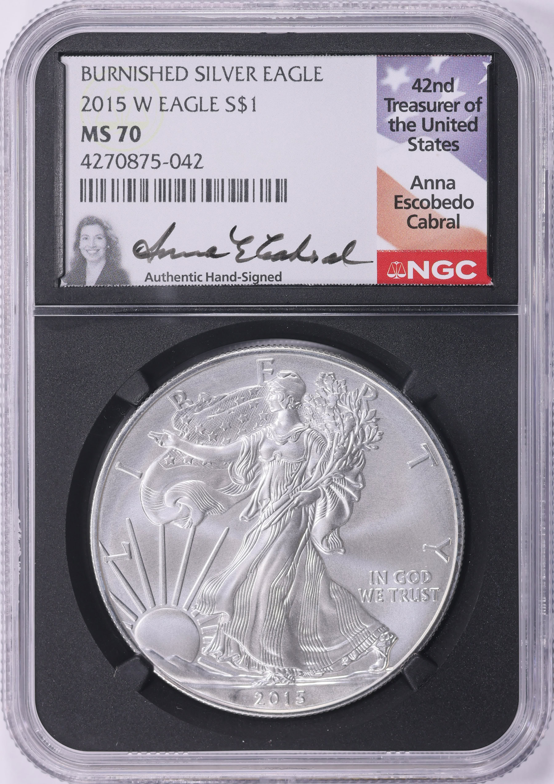 2015-W $1 Silver Eagle Burnished NGC MS-70 (Anna Escobedo Cabral