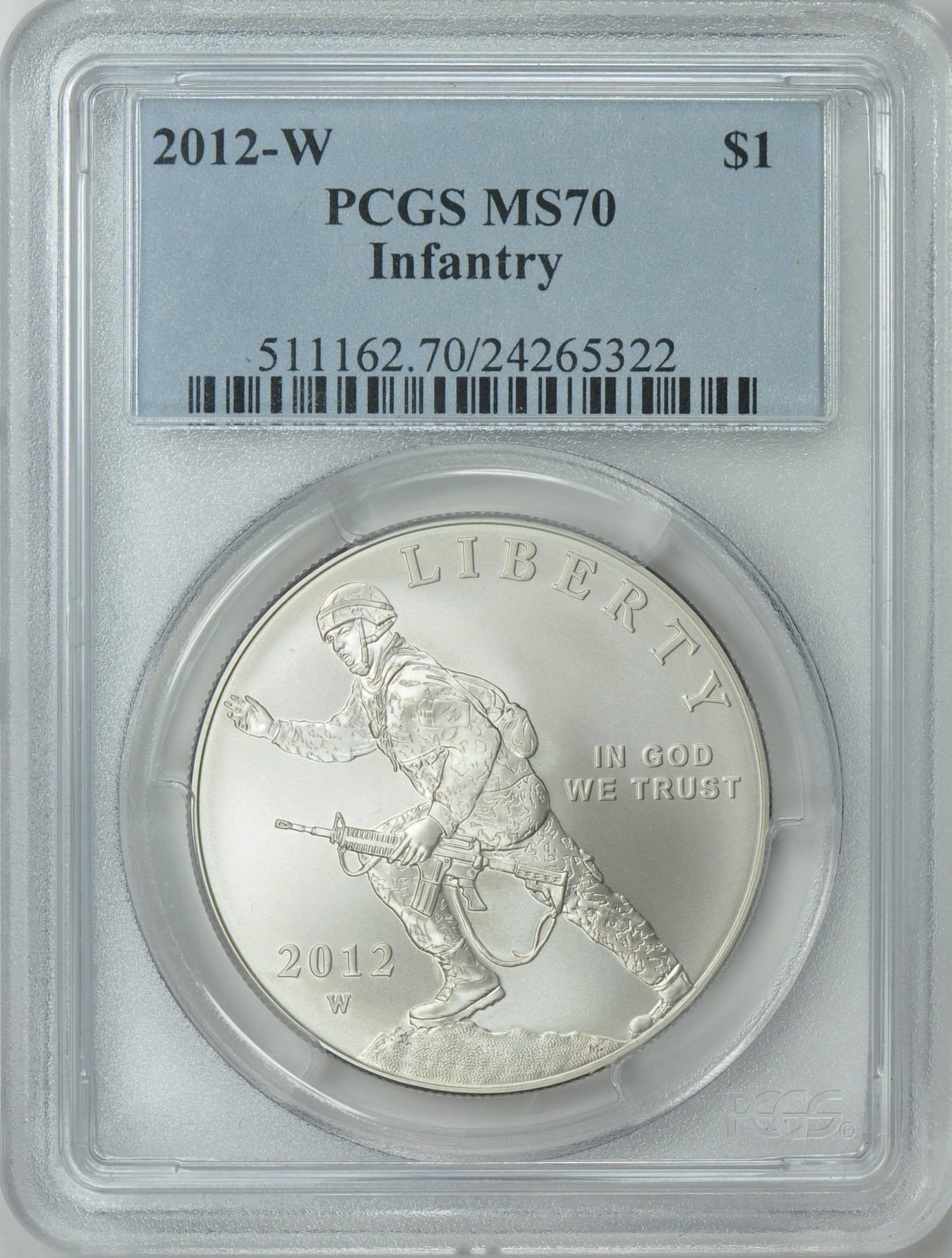 2012-W Infantry Silver Dollar PCGS MS-70 (Item 211633