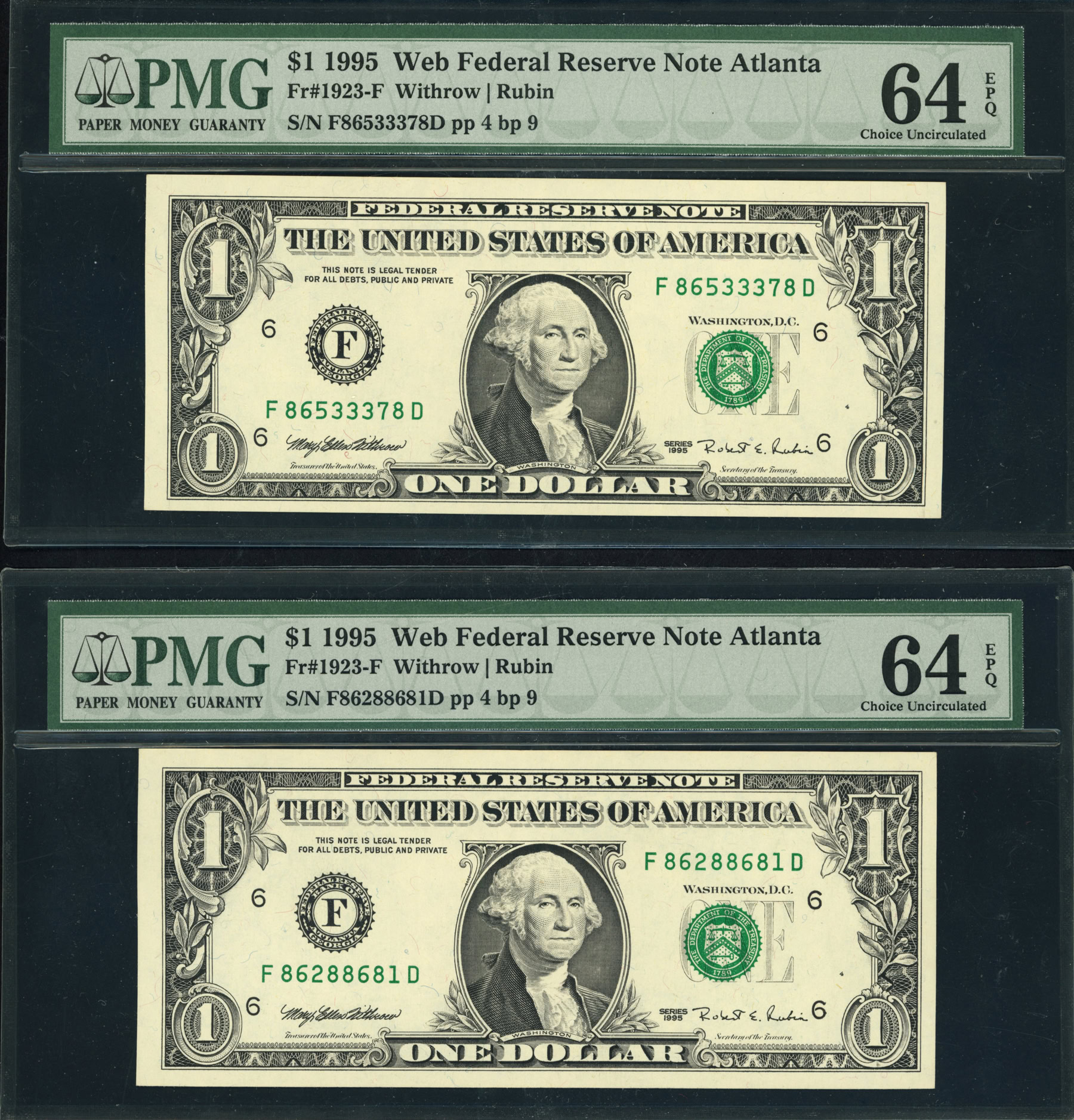 Fd Block Fr. 1923-F (FD Block) 1995 $1 Atlanta Federal Reserve Experimental Web ...