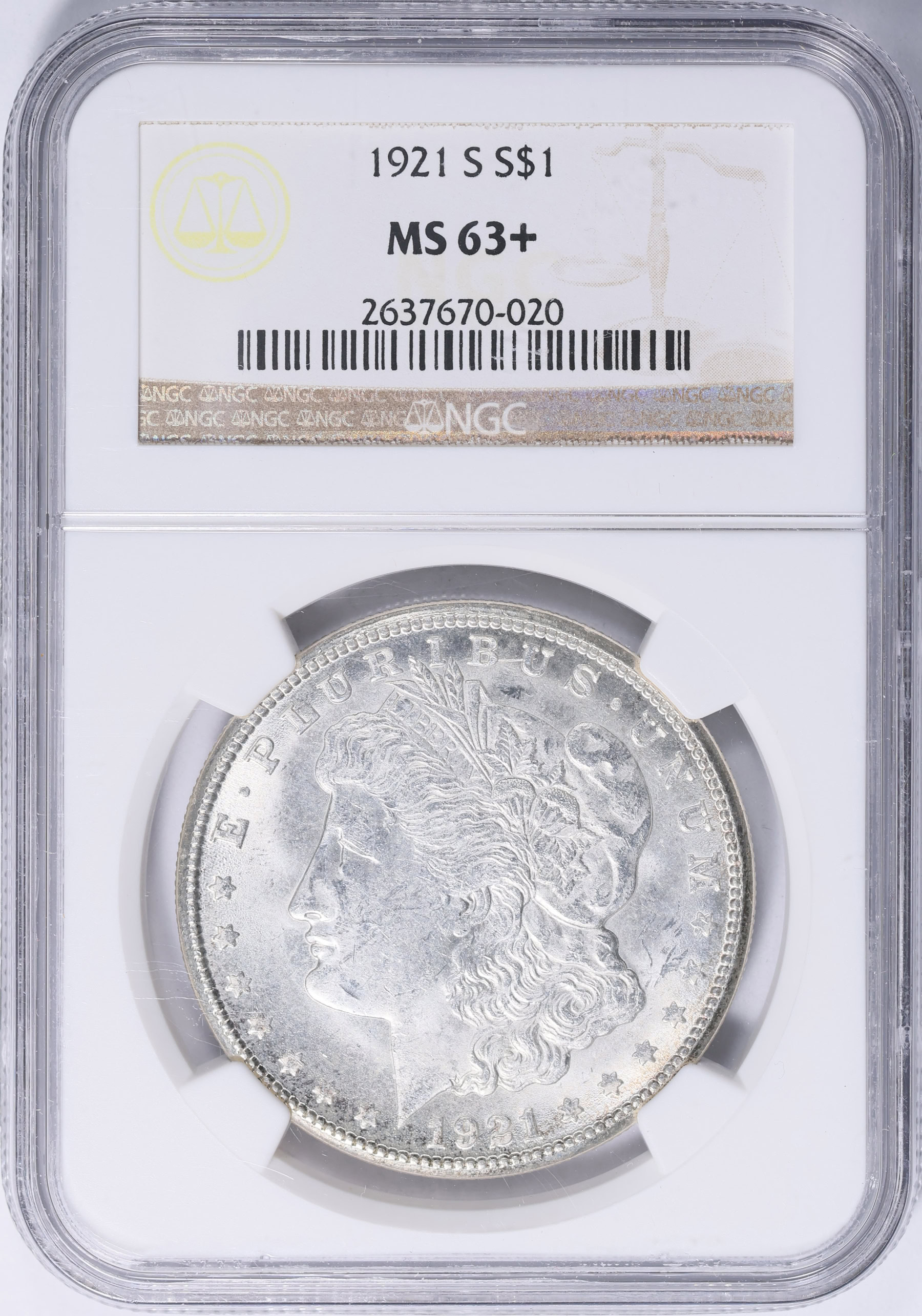 1921-S Morgan Silver Dollar NGC MS-63+ (Item 2116934