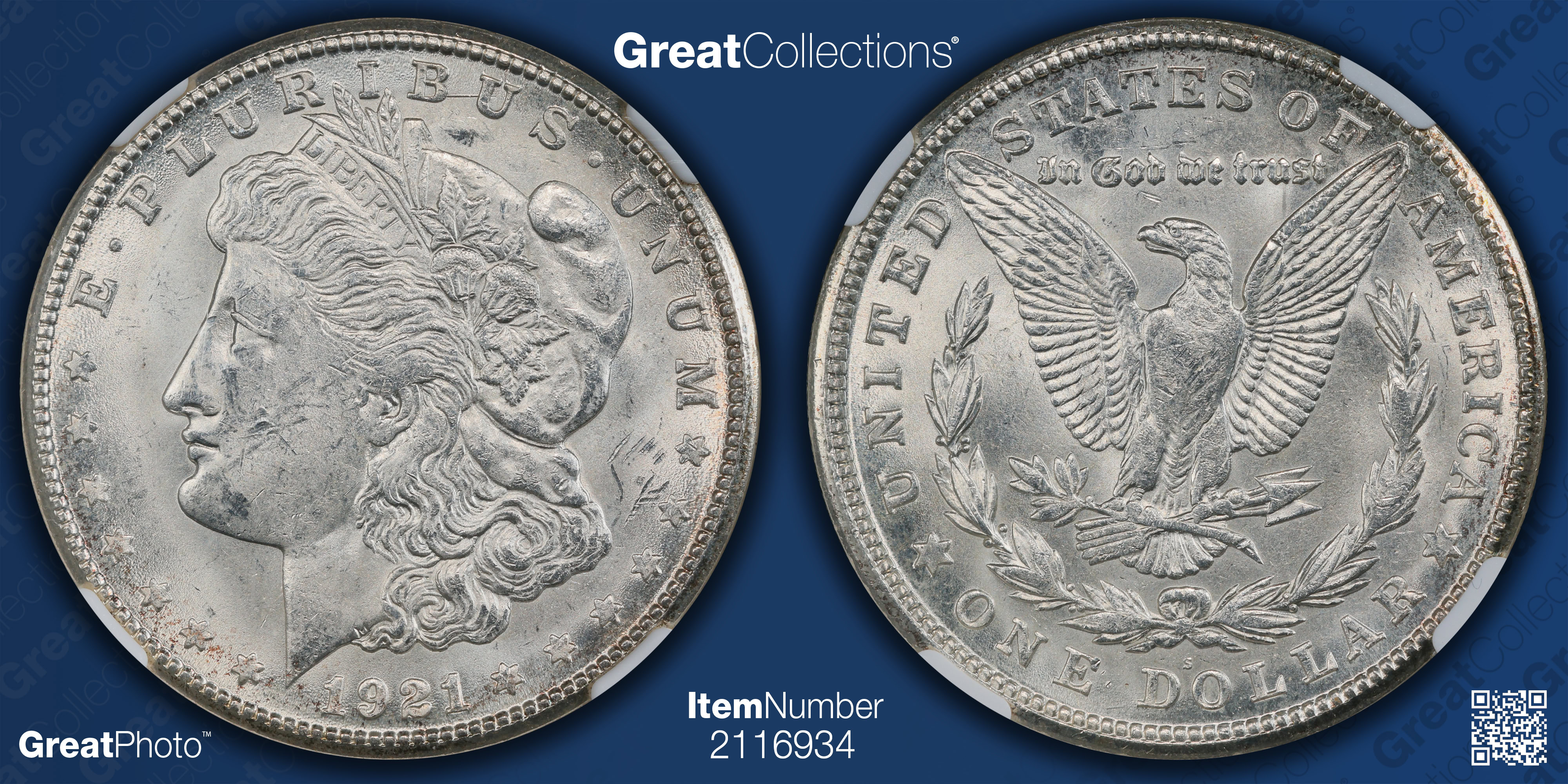 1921-S Morgan Silver Dollar NGC MS-63+ (Item 2116934