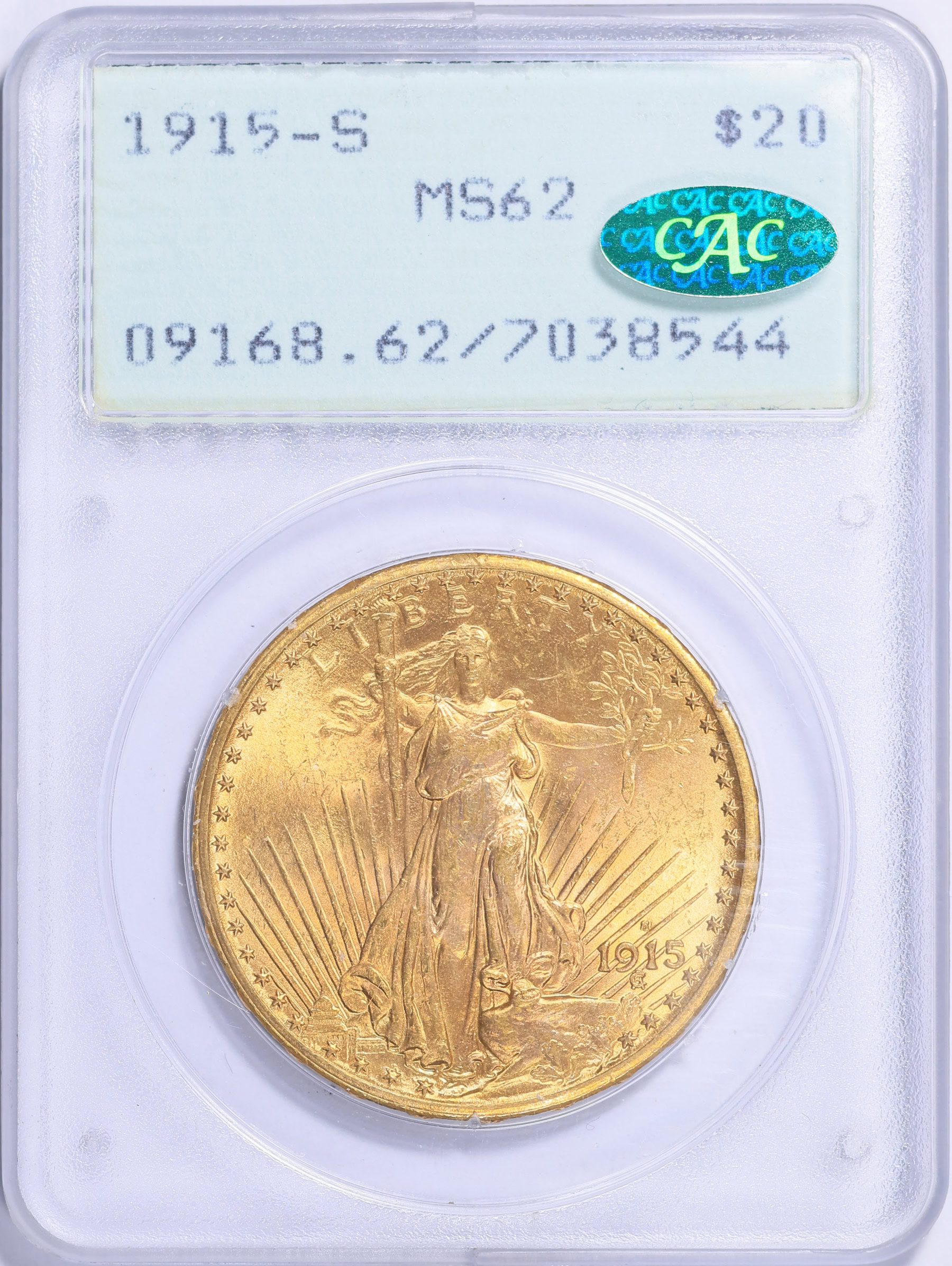 1915-S Saint-Gaudens Gold Double Eagle PCGS MS-62 (CAC Green) OGH (1st ...