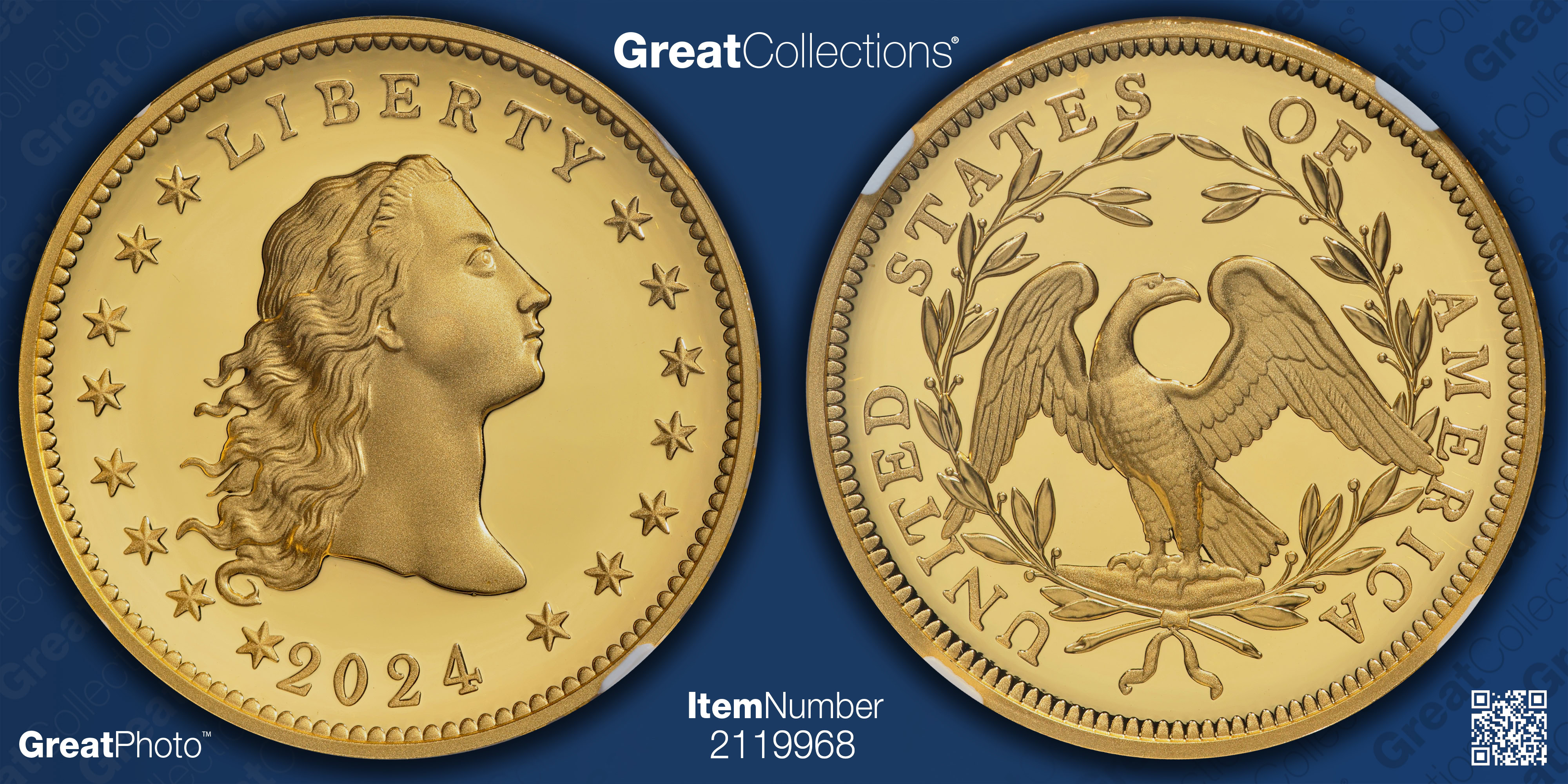 2024 Flowing Hair High Relief Gold Dollar 230th Anniversary