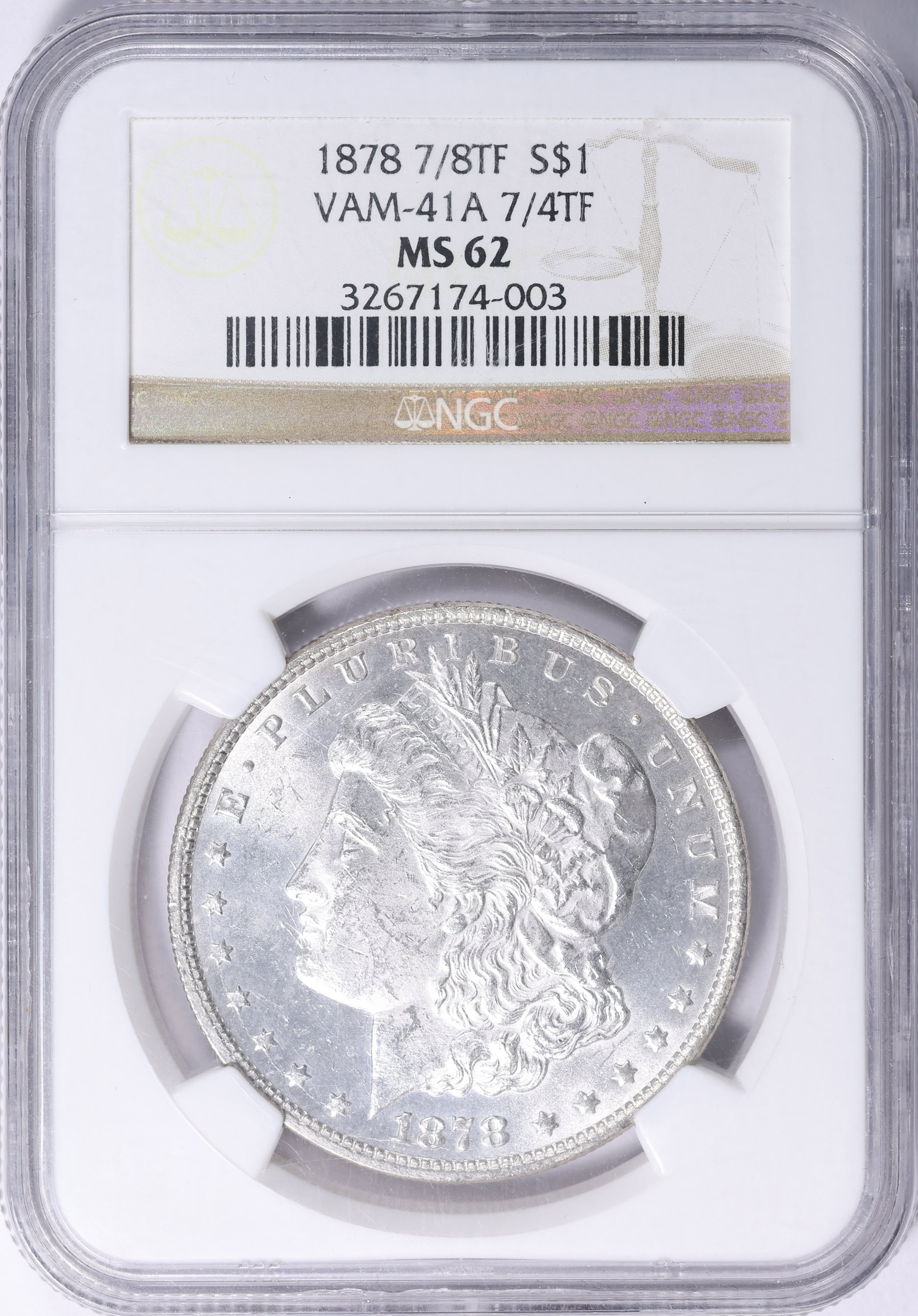 1878 7/8TF Morgan Silver Dollar 7/4TF VAM-41A NGC MS-62 (Item