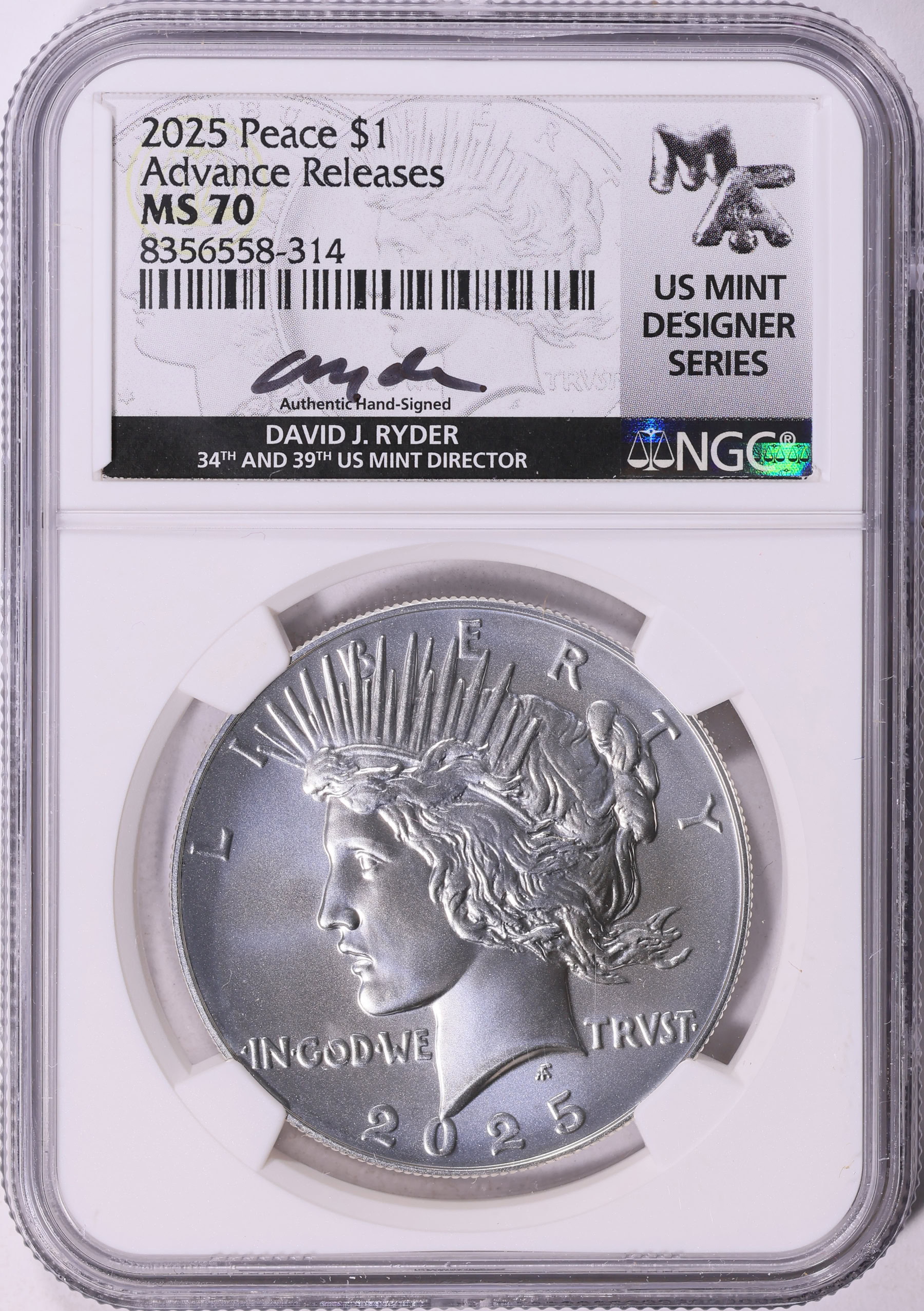 コレクション 007 NGC ms70 2025 Peace Silver Dollar Advance Releases NGC MS-70 (David J