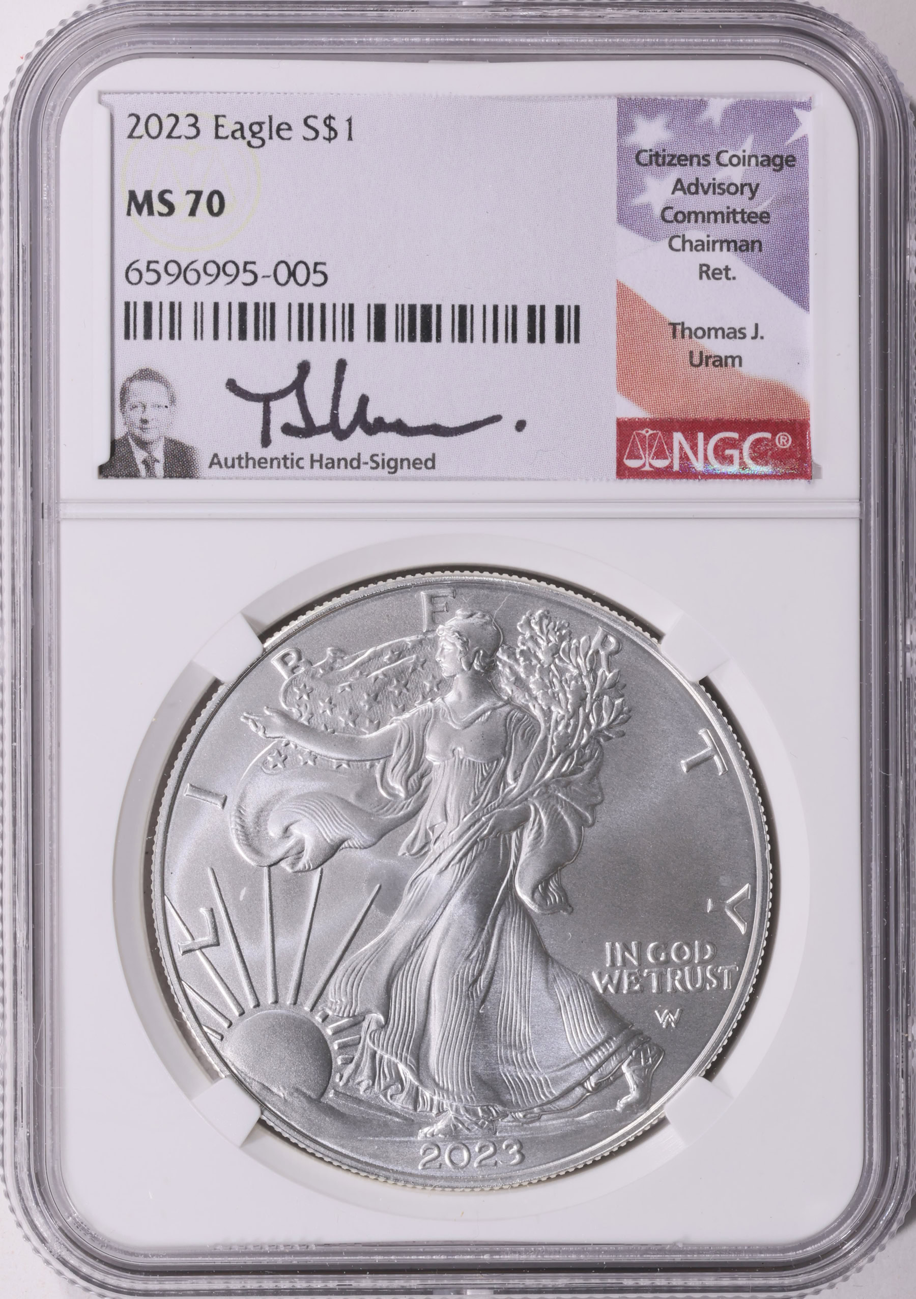 2023 $1 Silver Eagle NGC MS-70 (Thomas J. Uram Signed Label) (Item ...